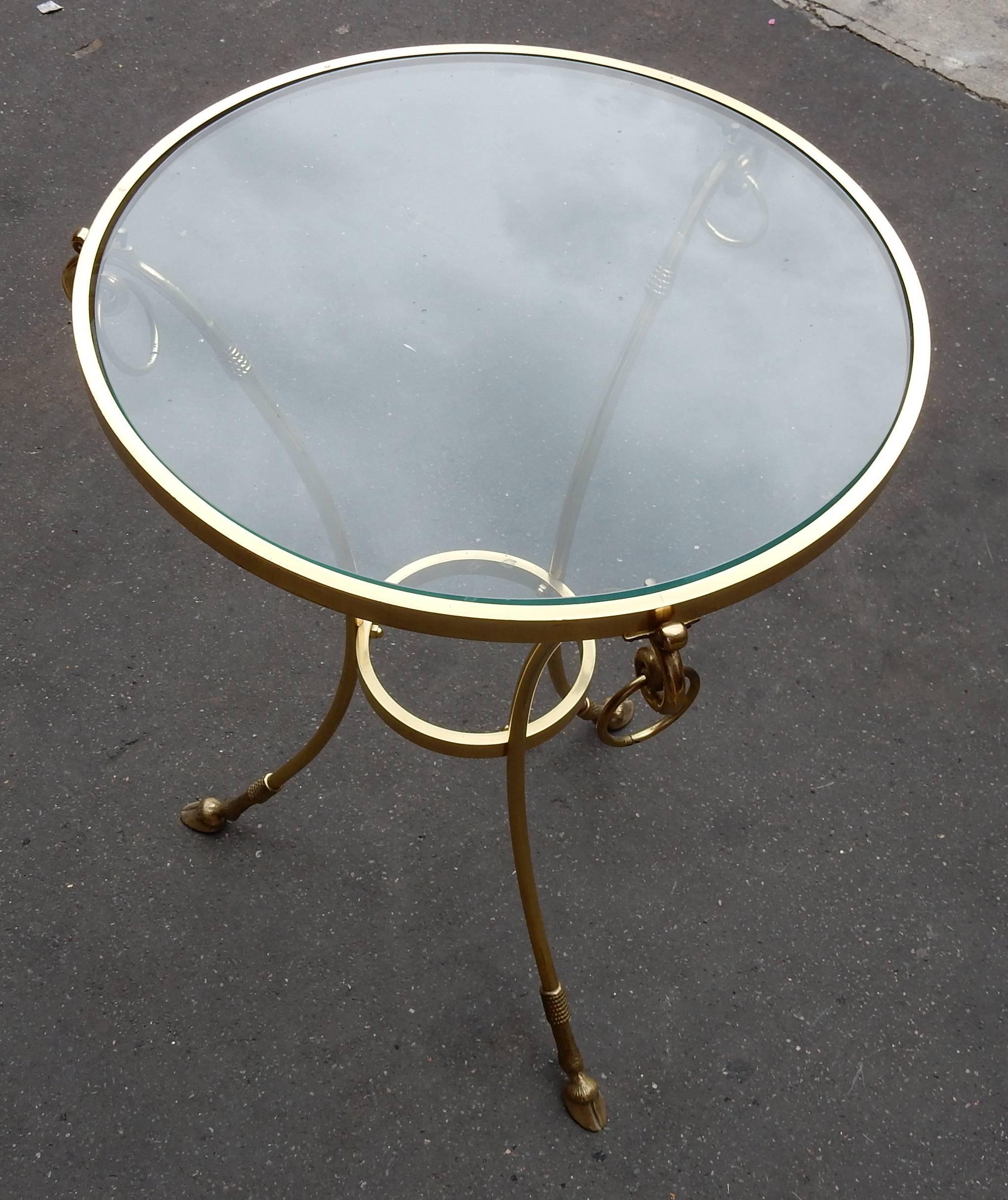 Directoire 1970-1980 Pedestal Table in Gilt Bronze with Top in Glass Style Maison Charles