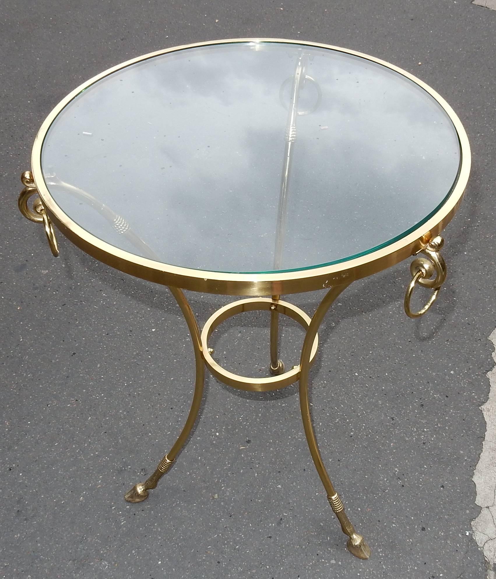 French 1970-1980 Pedestal Table in Gilt Bronze with Top in Glass Style Maison Charles