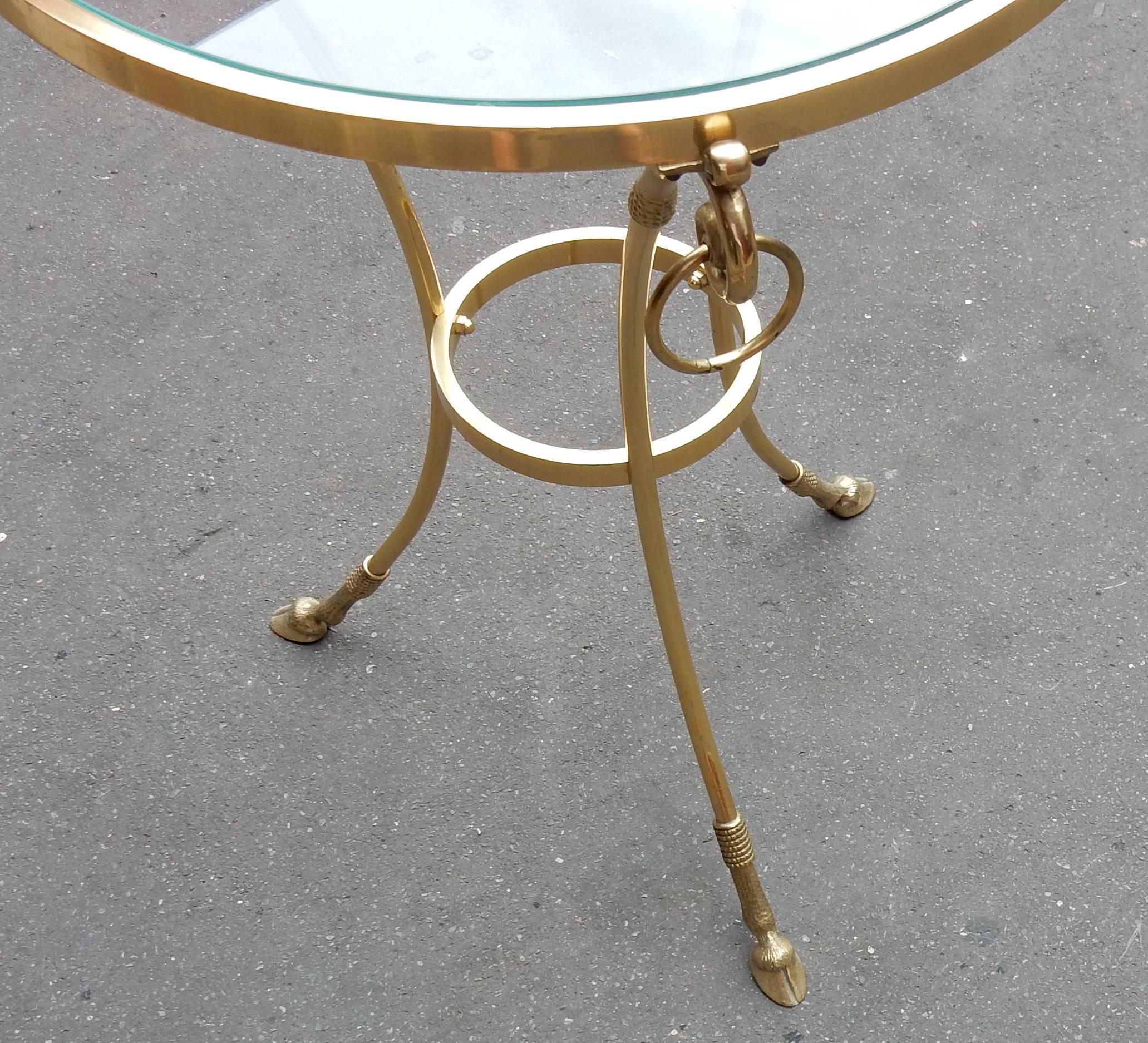 Late 20th Century 1970-1980 Pedestal Table in Gilt Bronze with Top in Glass Style Maison Charles