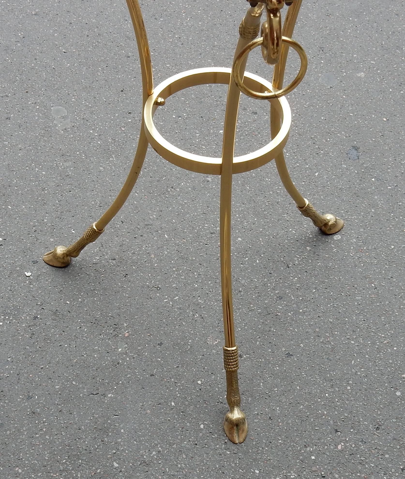 1970-1980 Pedestal Table in Gilt Bronze with Top in Glass Style Maison Charles 1
