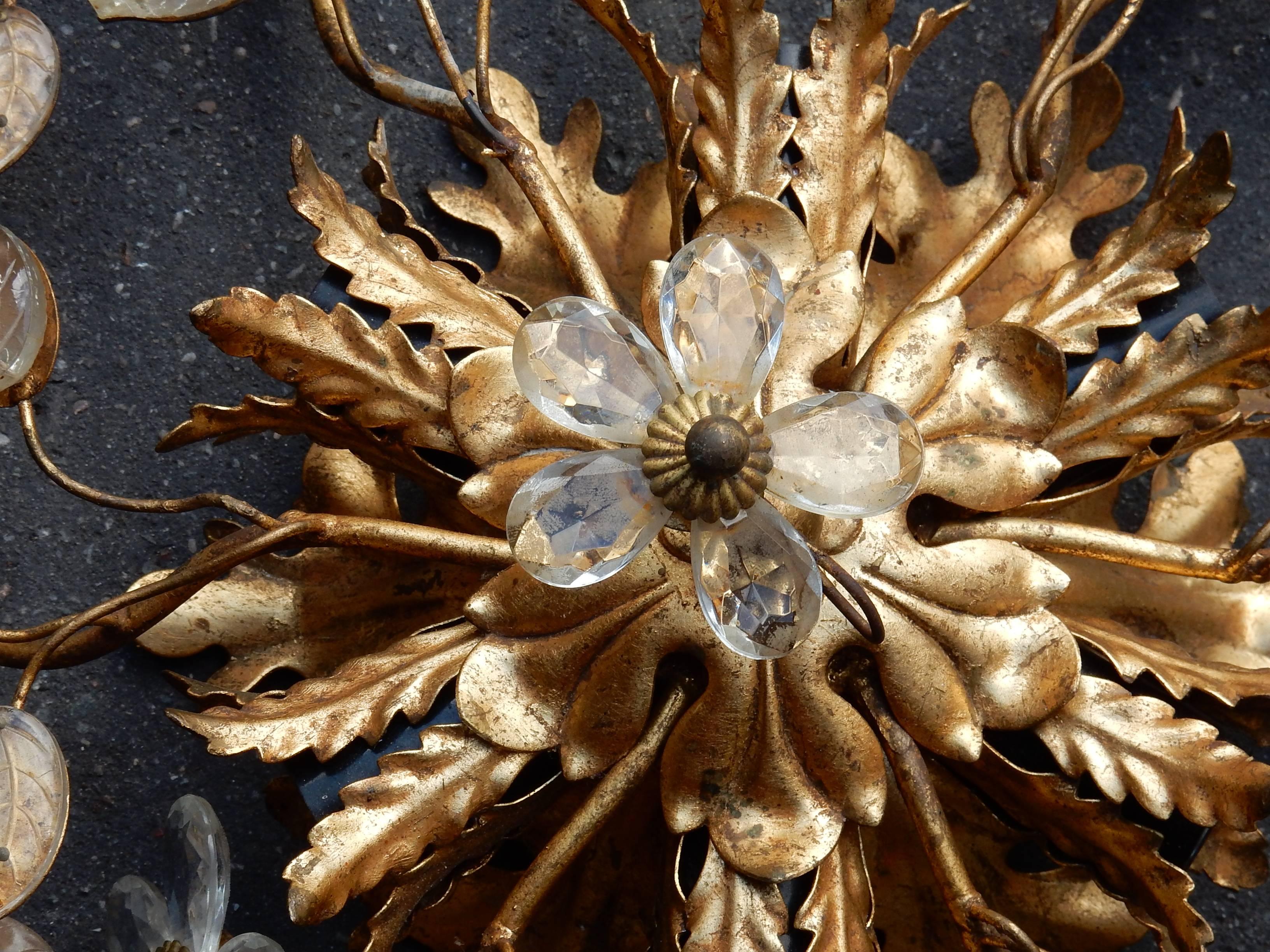 French 1950-1970 Ceiling Light Has Floral Decoration in the Style of Maison Baguès