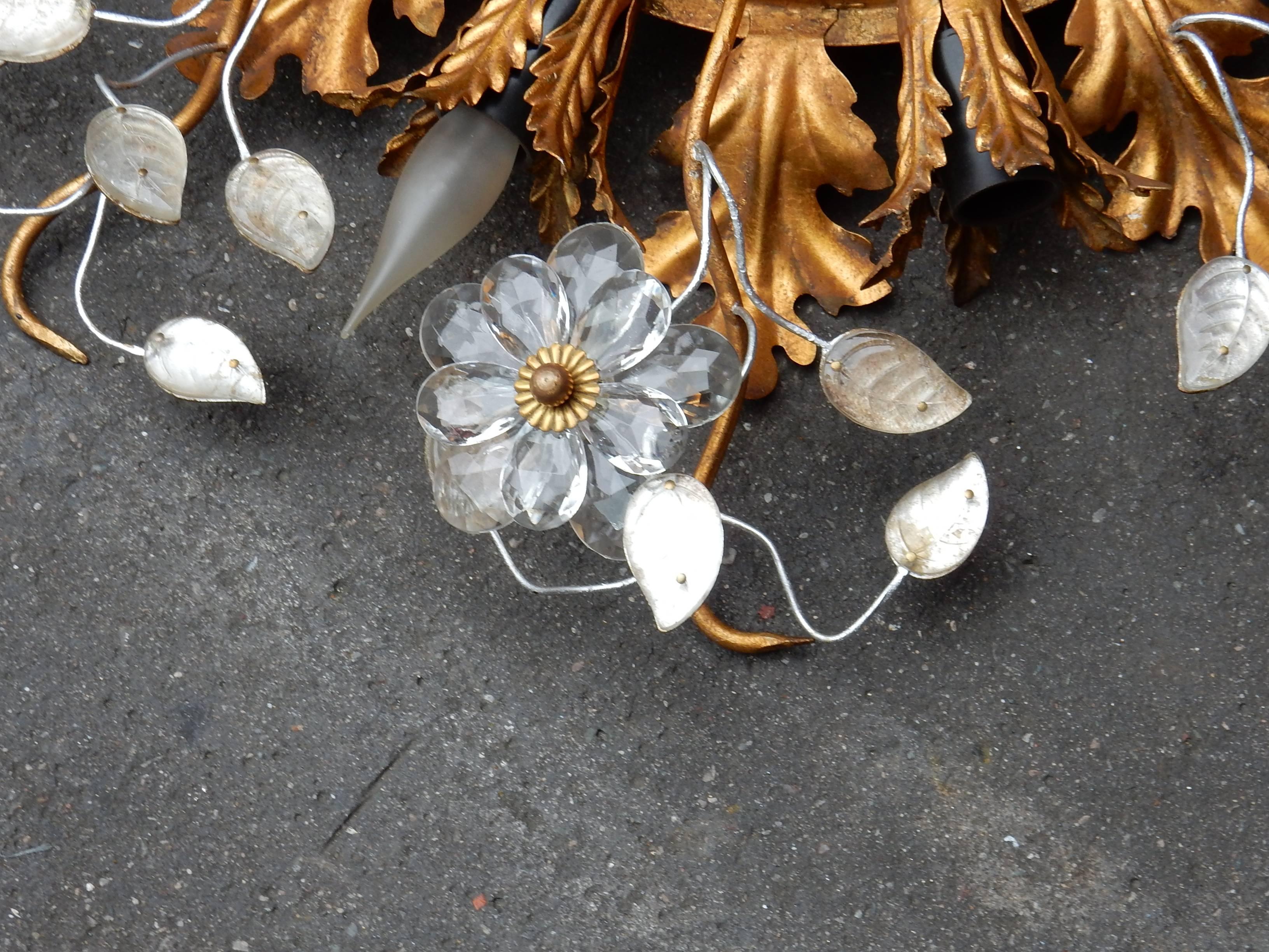 French 1970 Ceiling Light with Flowers and Leaves in the Style Maison Baguès Nine Bulbs