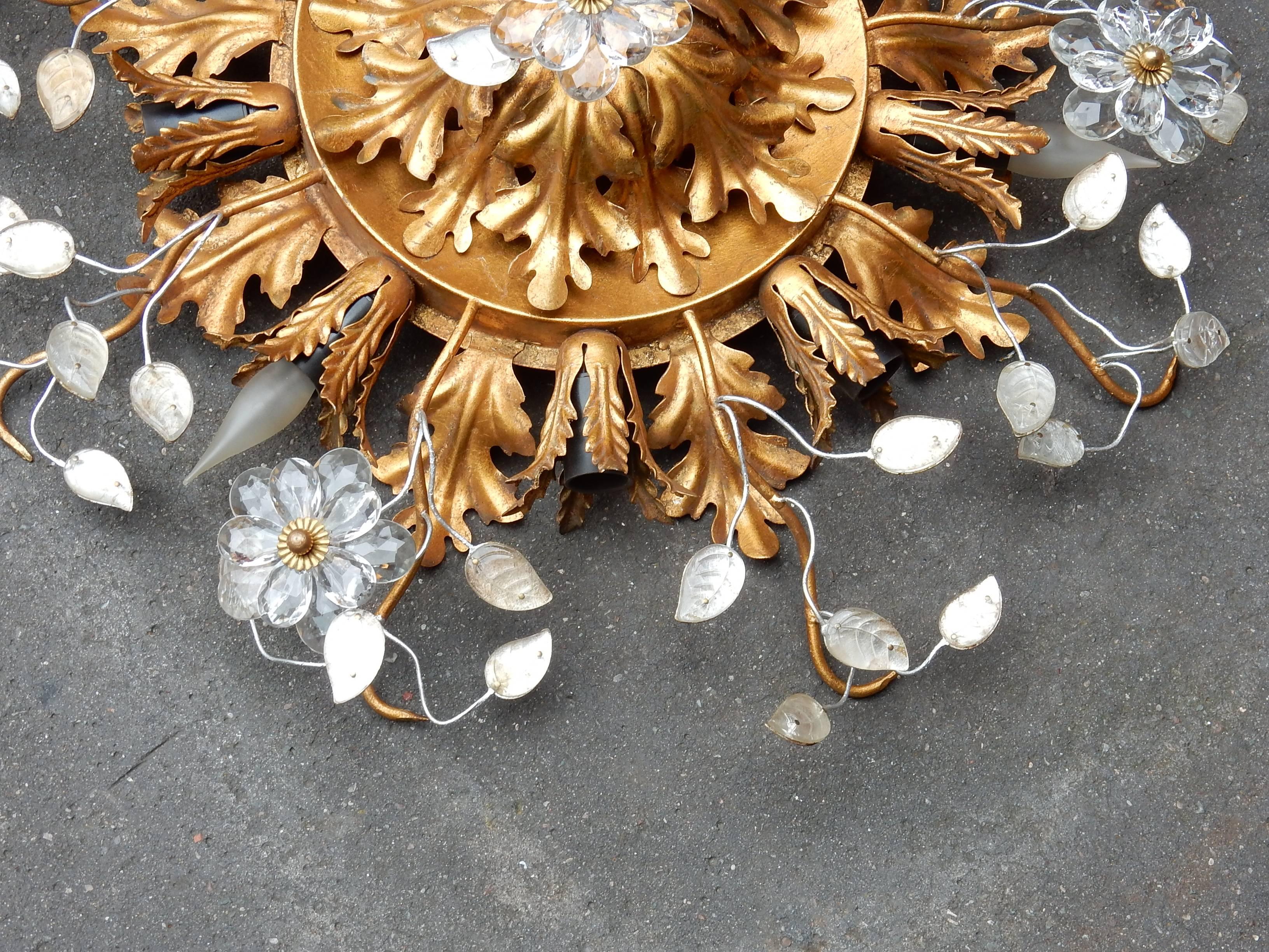 1970 Ceiling Light with Flowers and Leaves in the Style Maison Baguès Nine Bulbs In Good Condition In Paris, FR