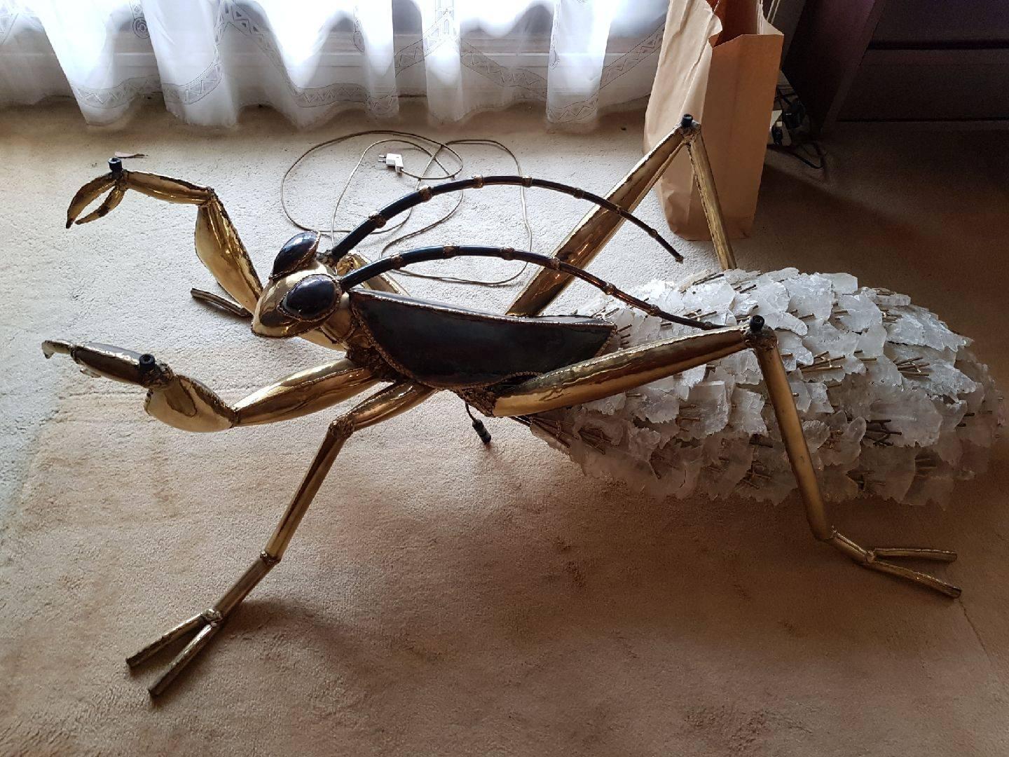 Late 20th Century 1970 Gilded Bronze and Gypsum Coffee Table Praying Mantis Style Duval Brasseur