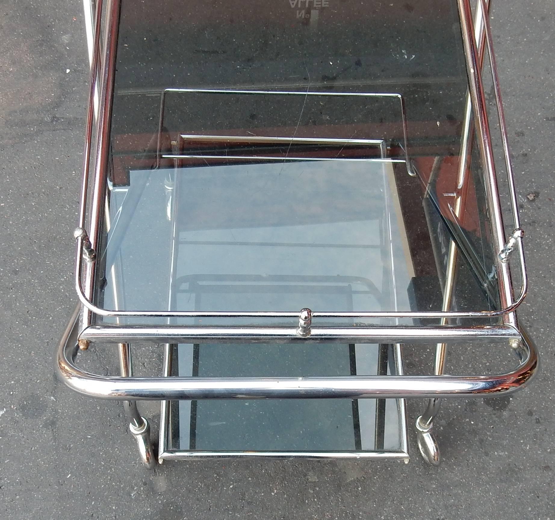 Art Deco 1950-1970 Rolling Bar of Journey and Campstool in the Style of Jacques Adnet For Sale