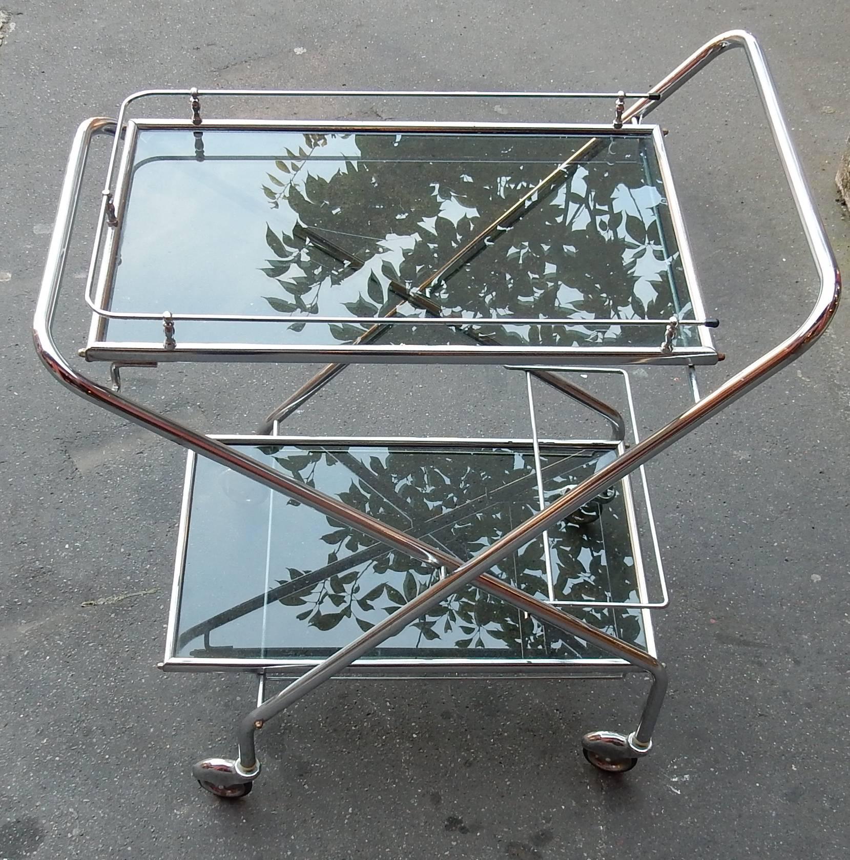 1950-1970 Rolling Bar of Journey and Campstool in the Style of Jacques Adnet In Good Condition For Sale In Paris, FR
