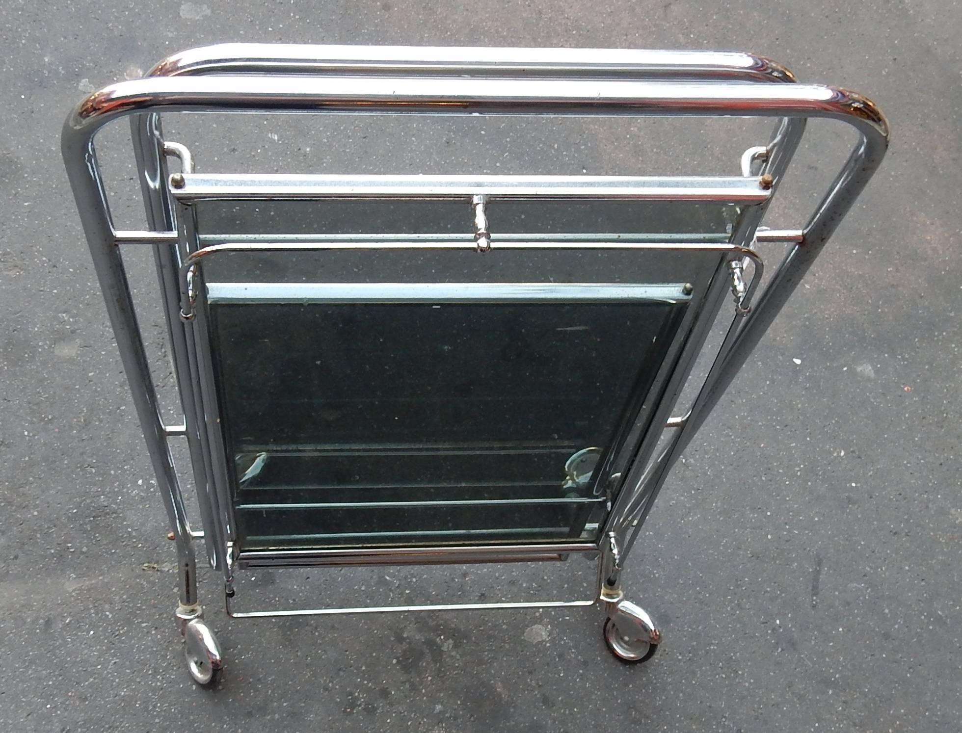 Mid-20th Century 1950-1970 Rolling Bar of Journey and Campstool in the Style of Jacques Adnet For Sale