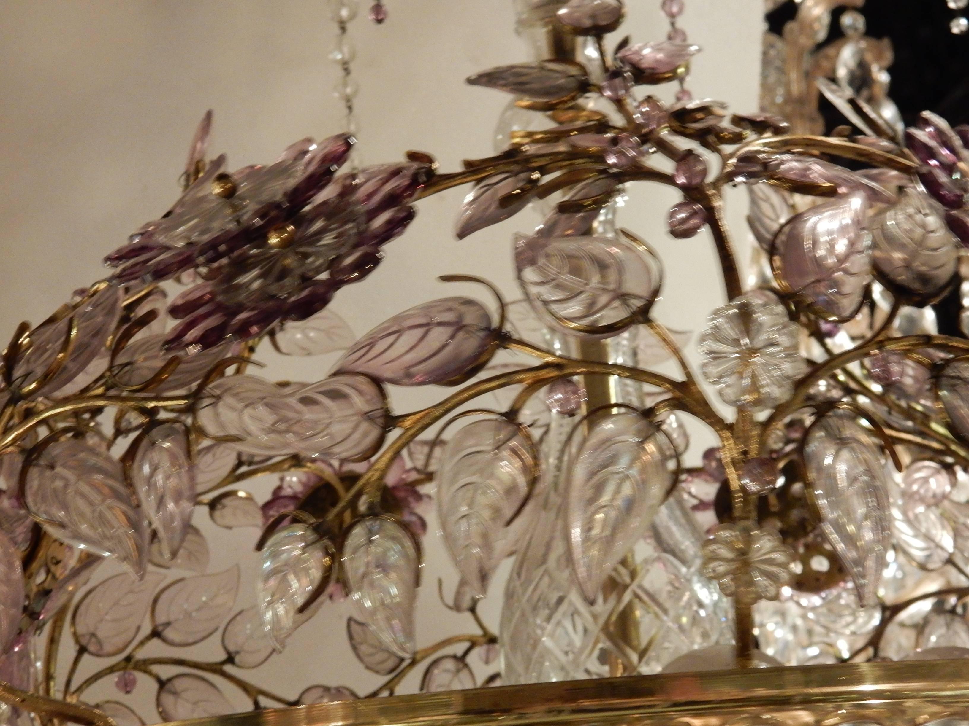 Neoclassical 1970 Chandelier with Kristal Flowers and Leaves in the Style of Maison Baguès