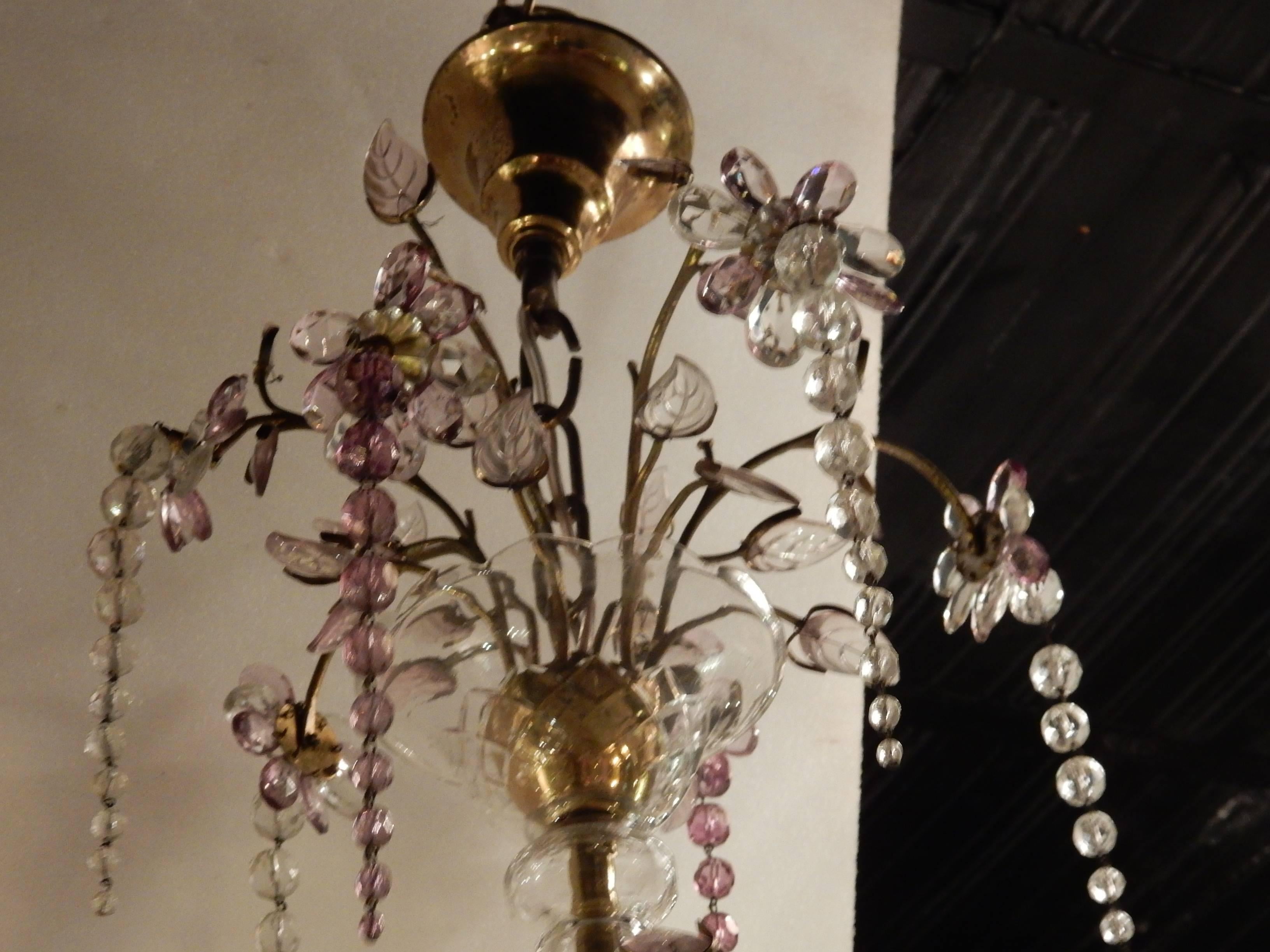 French 1970 Chandelier with Kristal Flowers and Leaves in the Style of Maison Baguès