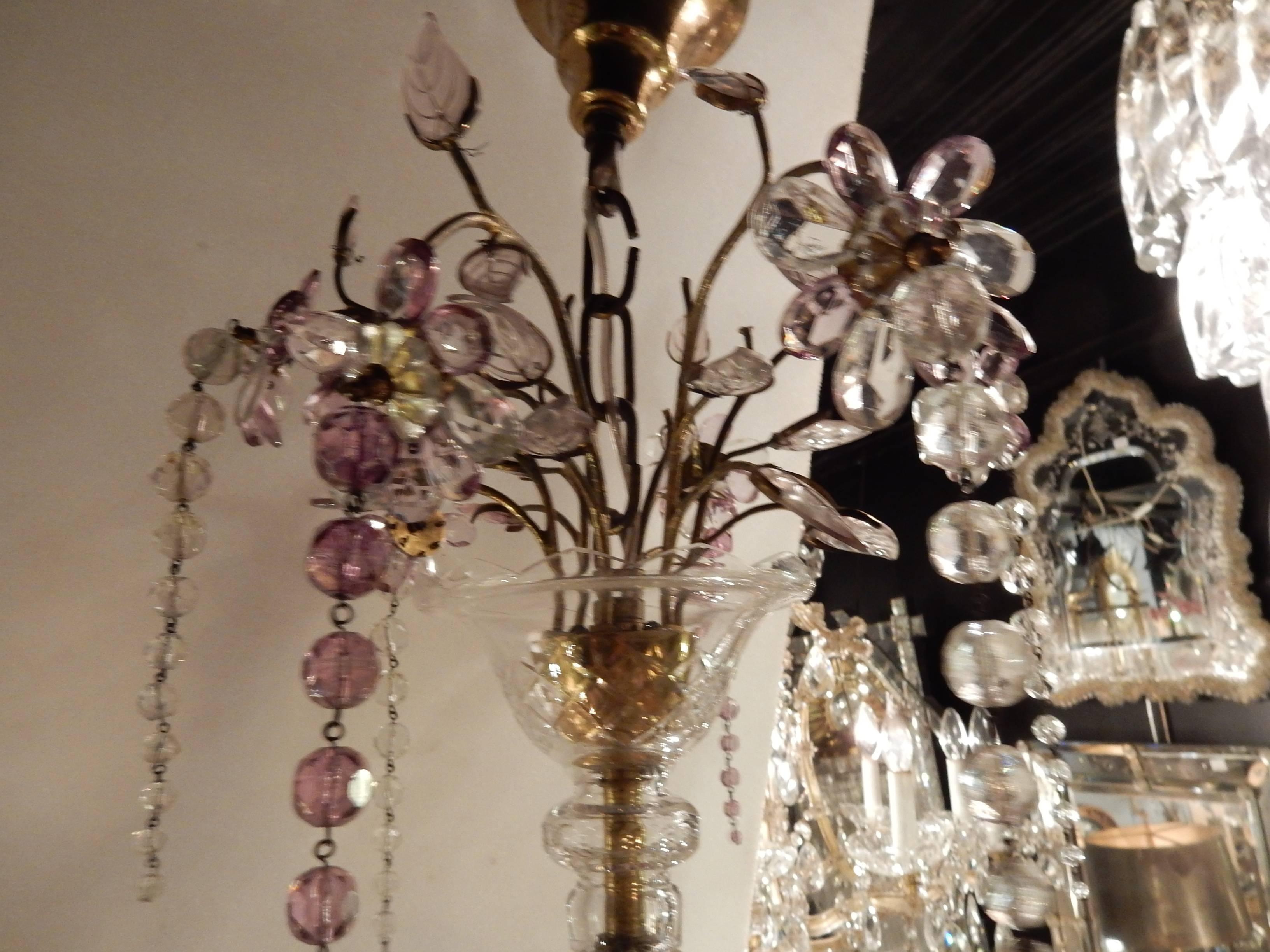1970 Chandelier with Kristal Flowers and Leaves in the Style of Maison Baguès In Good Condition In Paris, FR