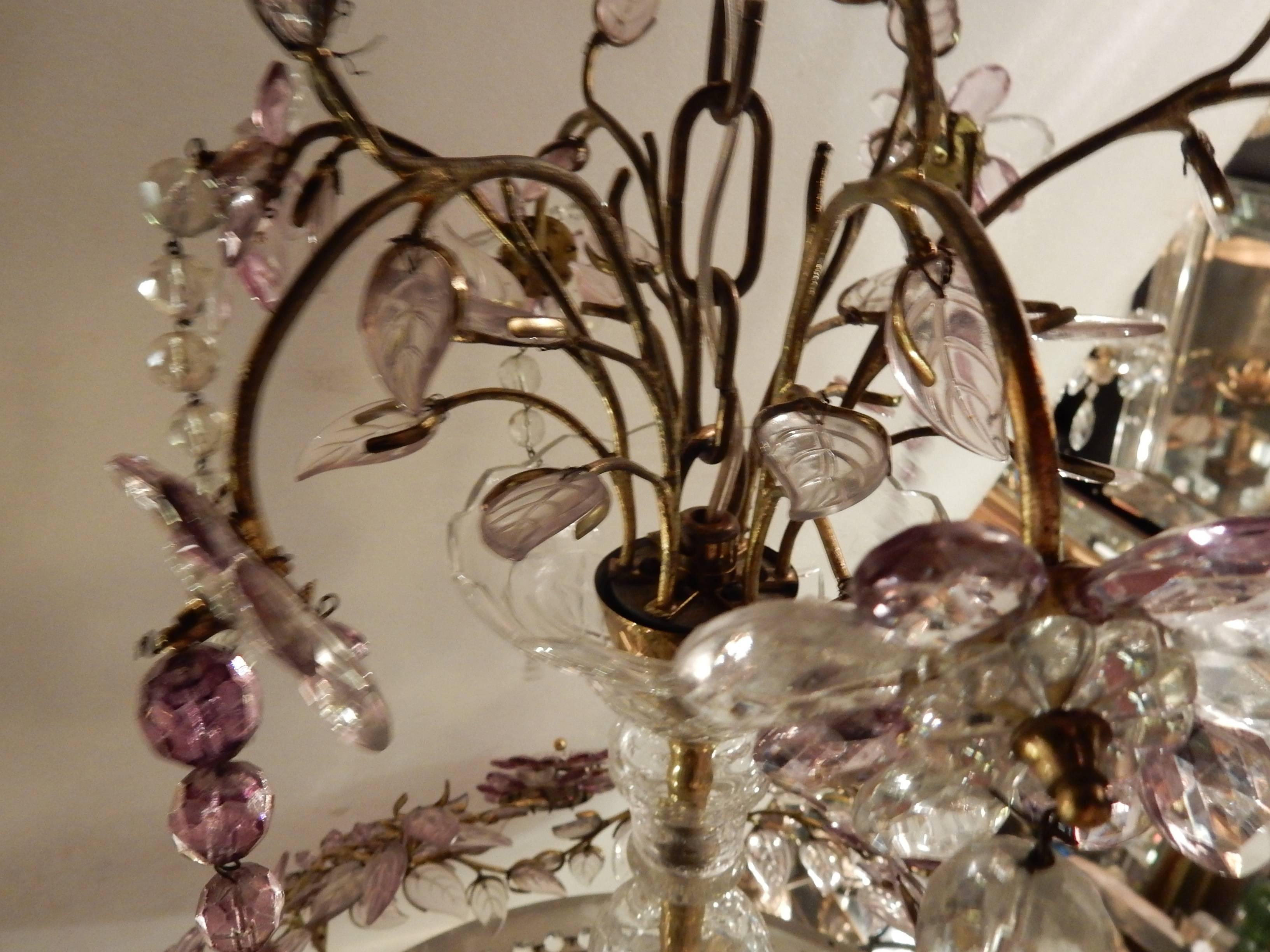 Late 20th Century 1970 Chandelier with Kristal Flowers and Leaves in the Style of Maison Baguès