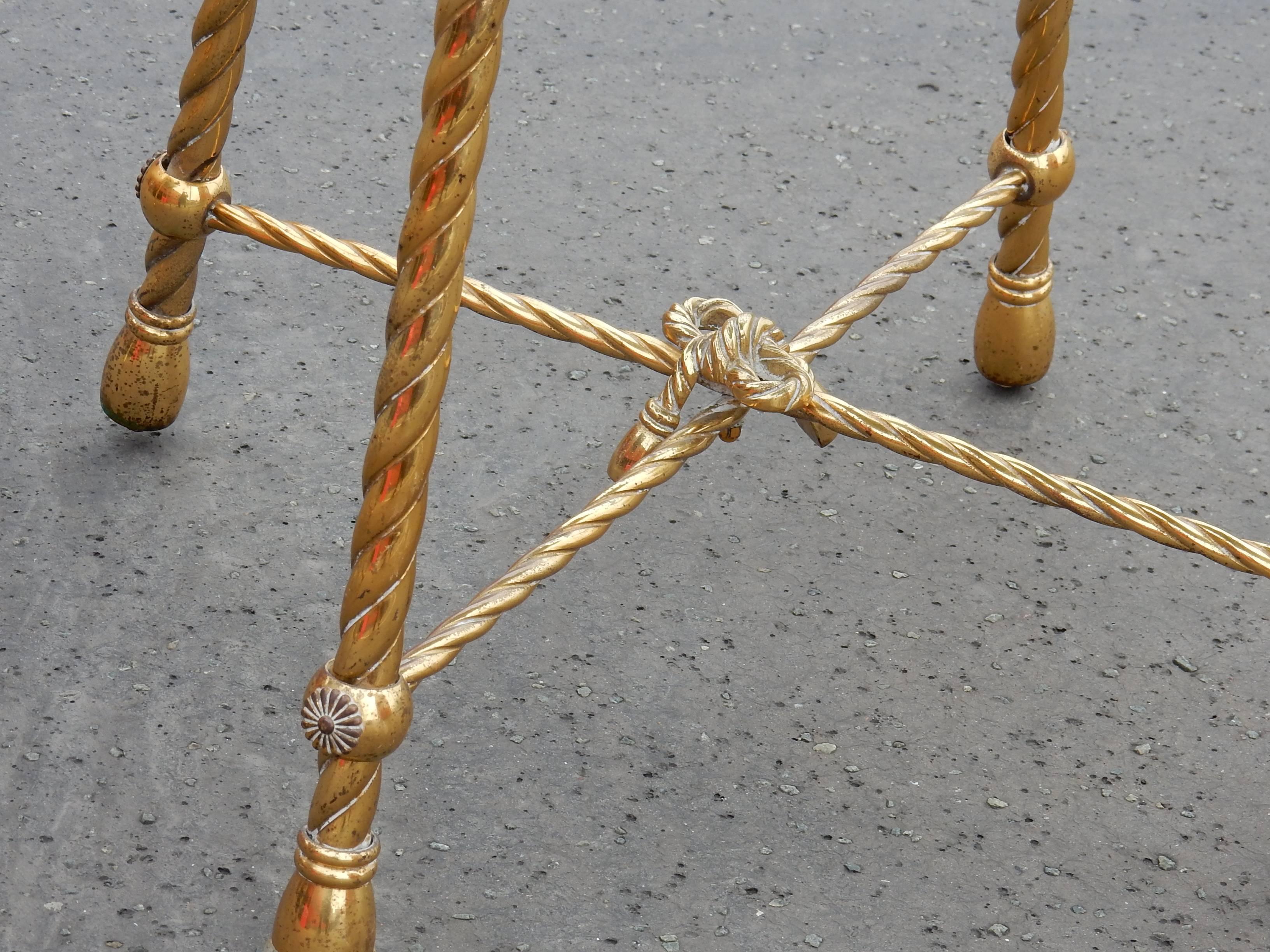 Napoleon III 1950-1970 Pair of Stools Gilded Brass Style Rope in the Style of Maison Baguès For Sale