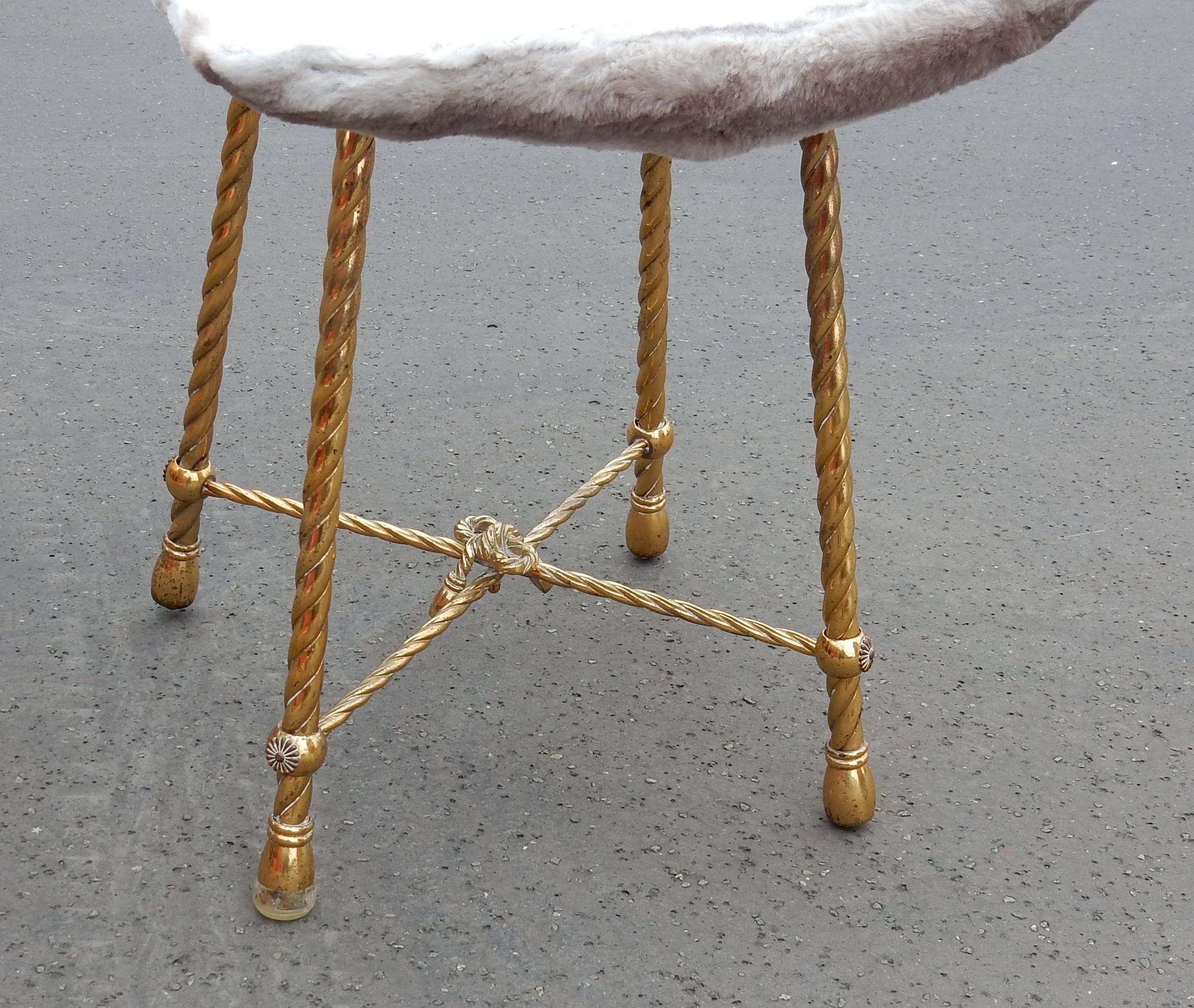 1950-1970 Pair of Stools Gilded Brass Style Rope in the Style of Maison Baguès In Good Condition For Sale In Paris, FR