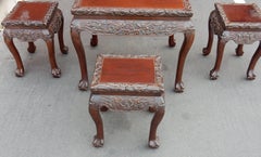 1920-1950 Play Table Mahjong China and Its Four Stools Palissandre