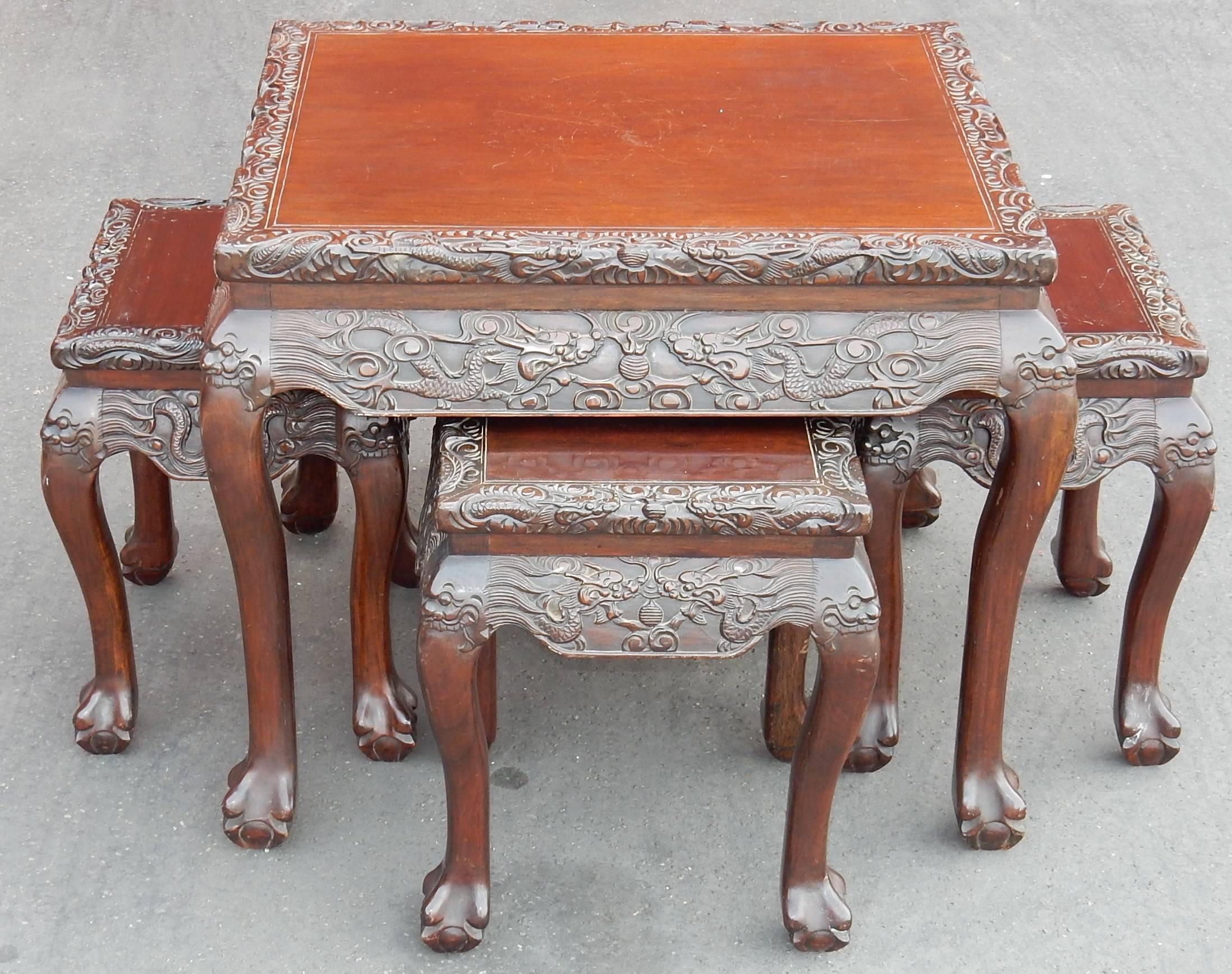 1920-1950 Play Table Mahjong China and Its Four Stools Palissandre In Good Condition For Sale In Paris, FR