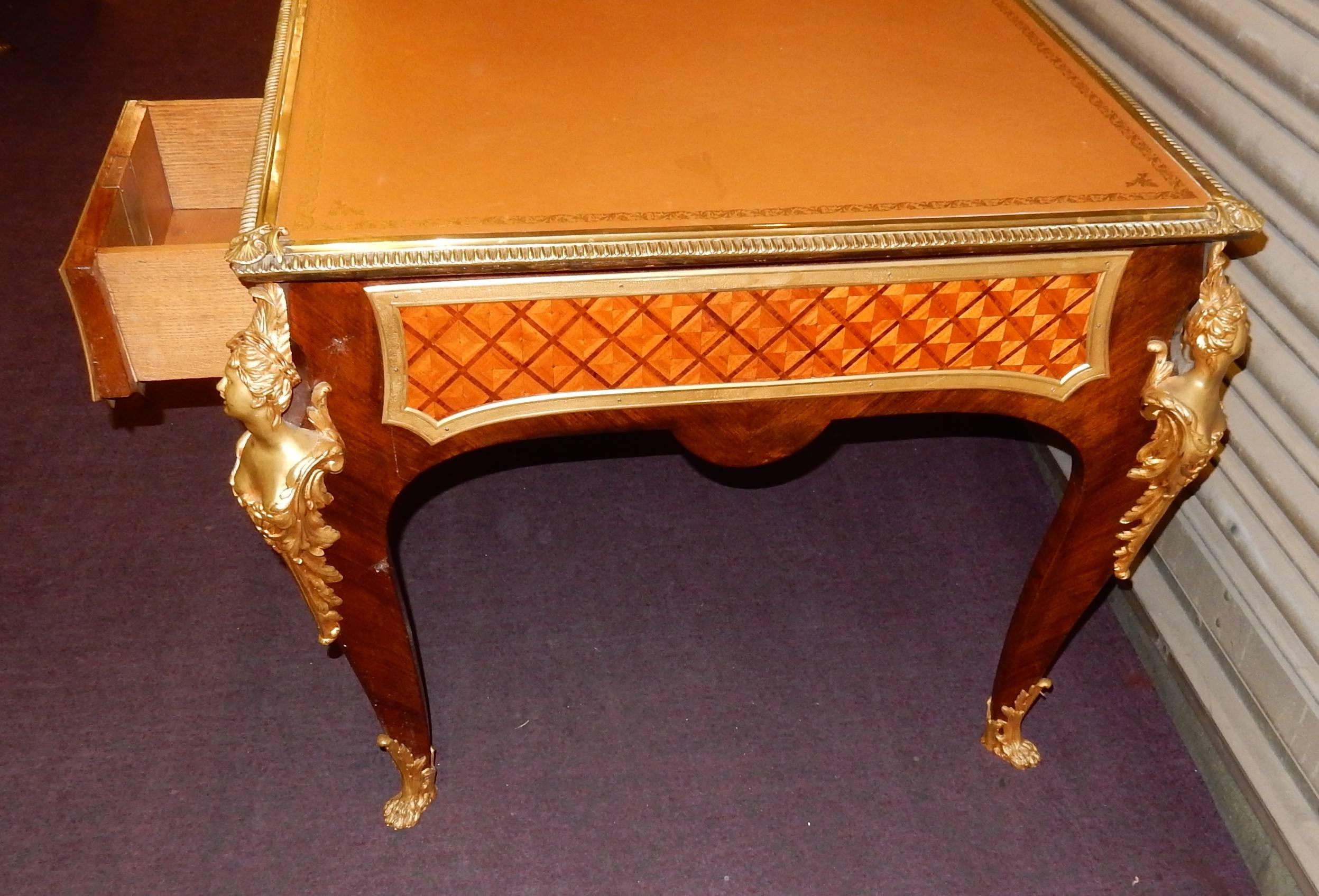 French 1880-1900 Flat Desk Napoléon III Has l Espagnolette in the Style of Cressent