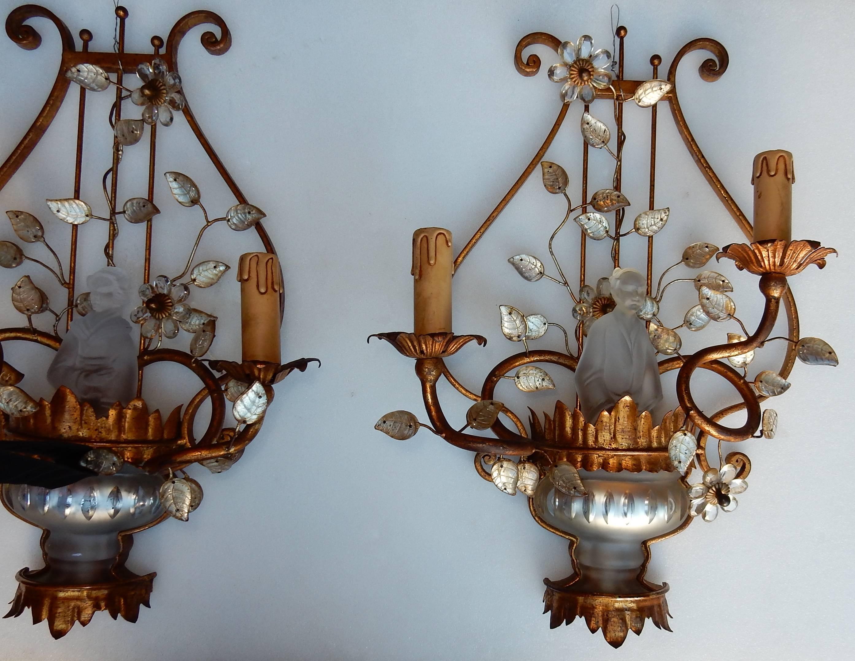 Napoleon III 1970 Pair of Wall Lamp Deco Chinese in the Style of Maison Baguès For Sale