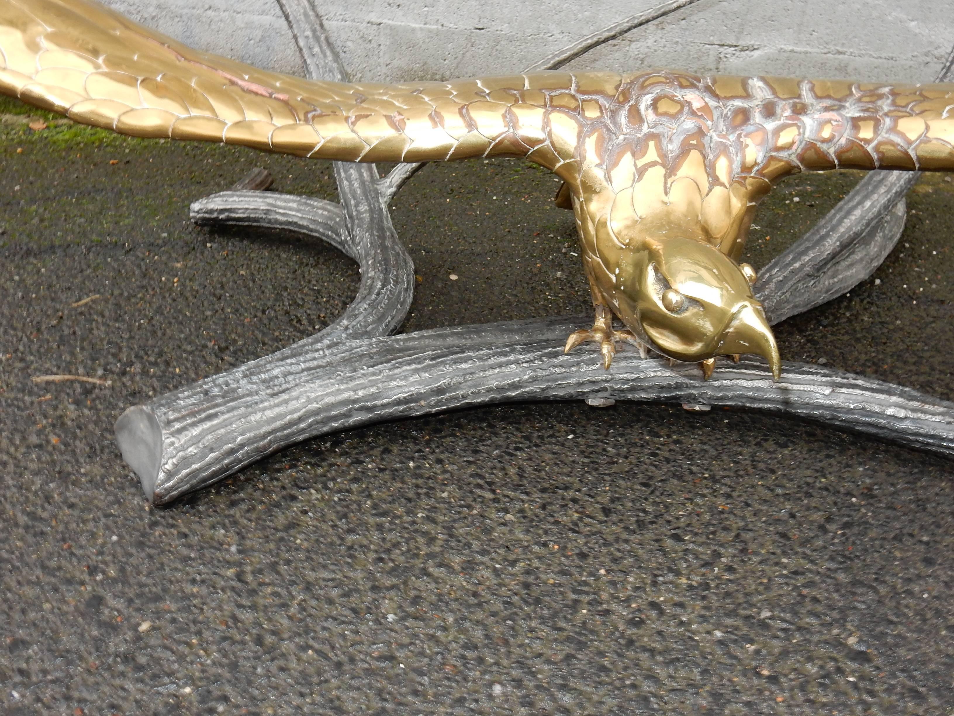 French 1982 Coffee Table Alain Chervet Eagle with Wings in the Spread Wings Open