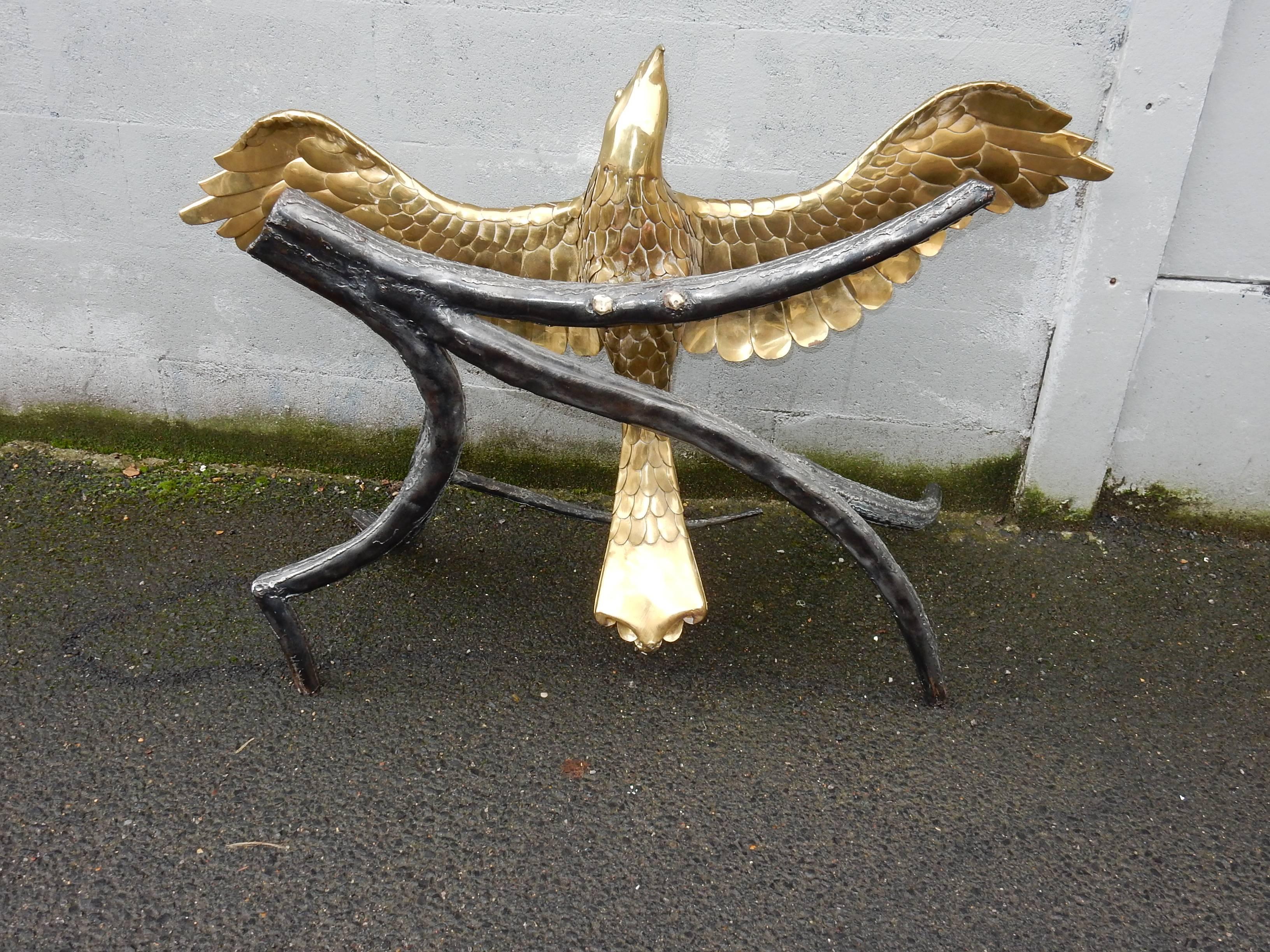 Polished 1982 Coffee Table Alain Chervet Eagle with Wings in the Spread Wings Open