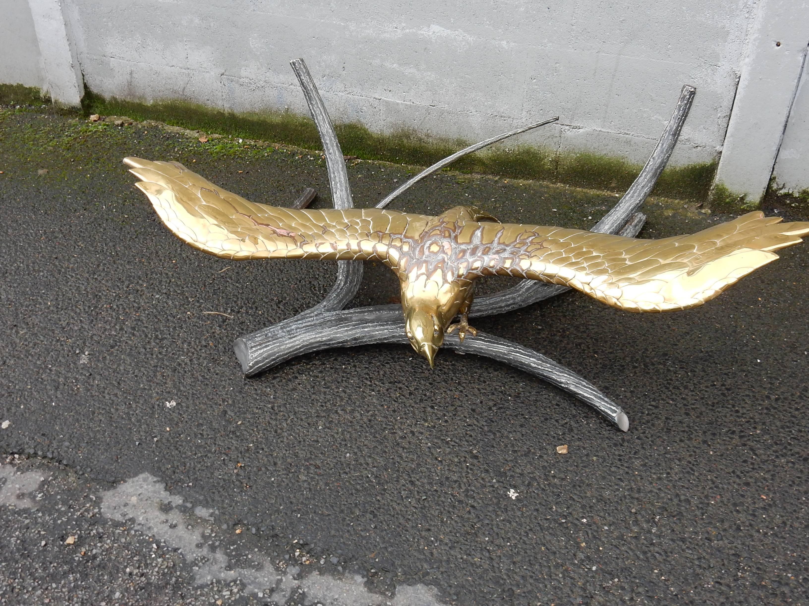 Brutalist 1982 Coffee Table Alain Chervet Eagle with Wings in the Spread Wings Open