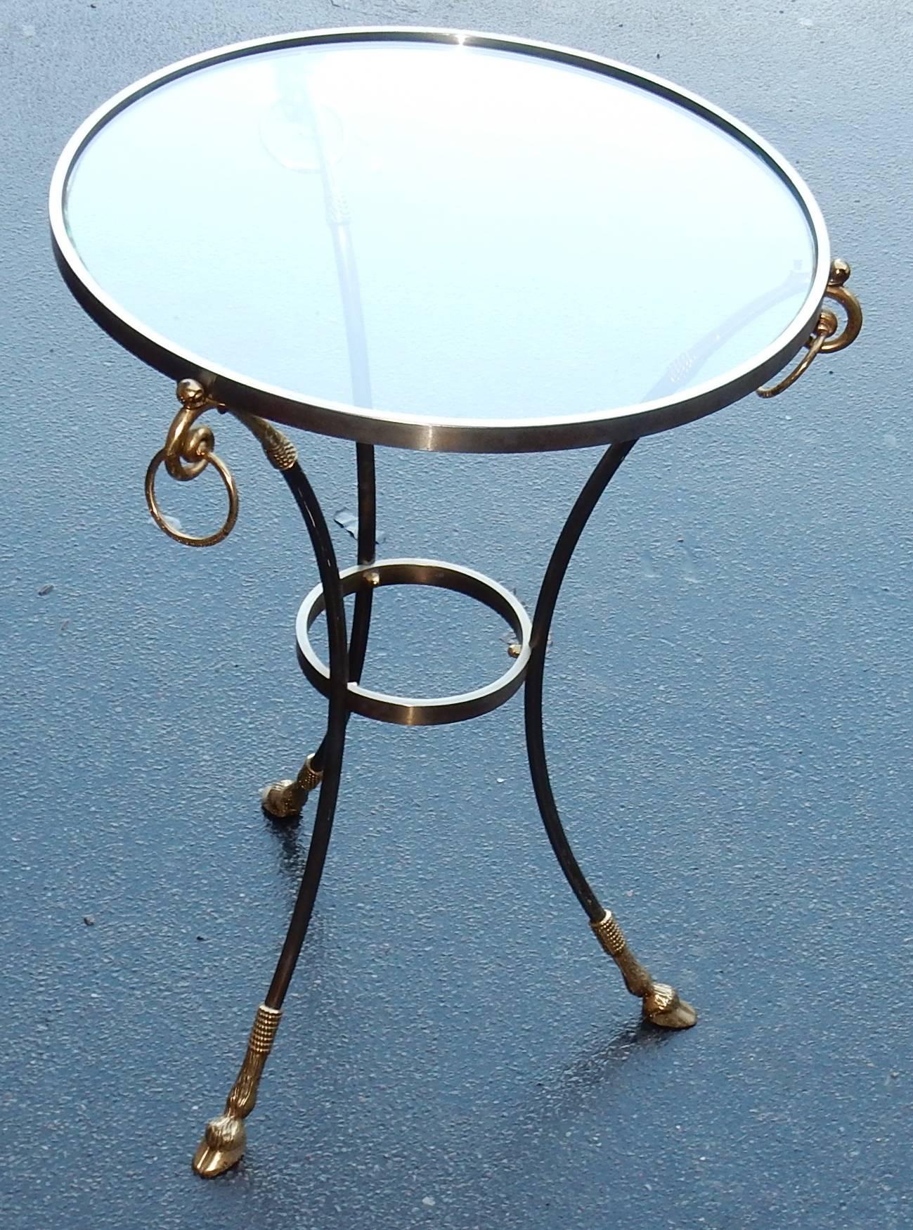 1970/80 Pedestal in Gilt and Silvered  Bronze with Top in Glass Maison Charles 1