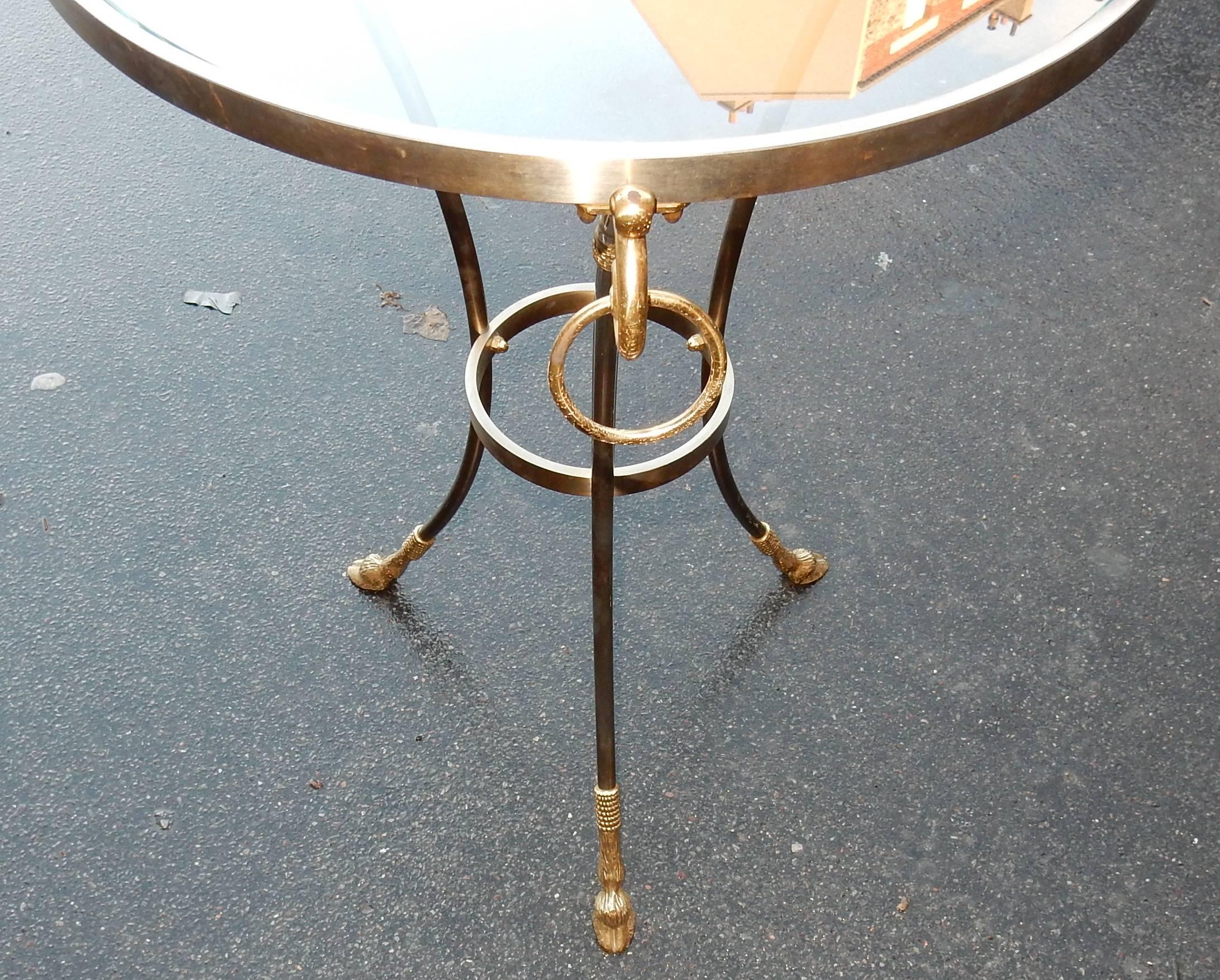 Art Deco 1970/80 Pedestal in Gilt and Silvered  Bronze with Top in Glass Maison Charles