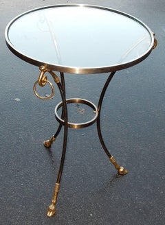 Piédestal des années 1970/80 en doré et argenté  Bronze avec plateau en verre Maison Charles
