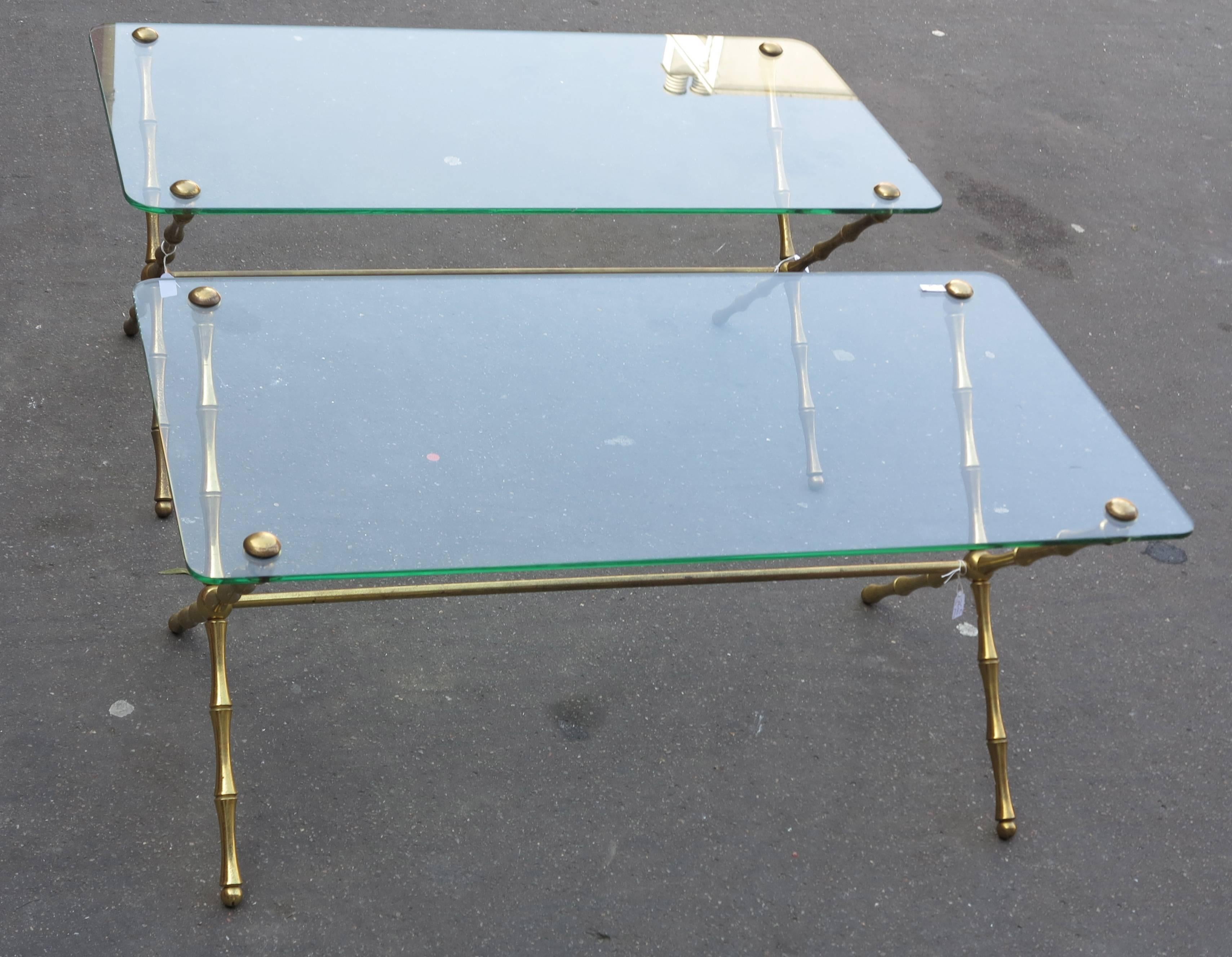 French 1970 Pair of Coffee Table in Brass Model Bamboo in X Maison Baguès For Sale