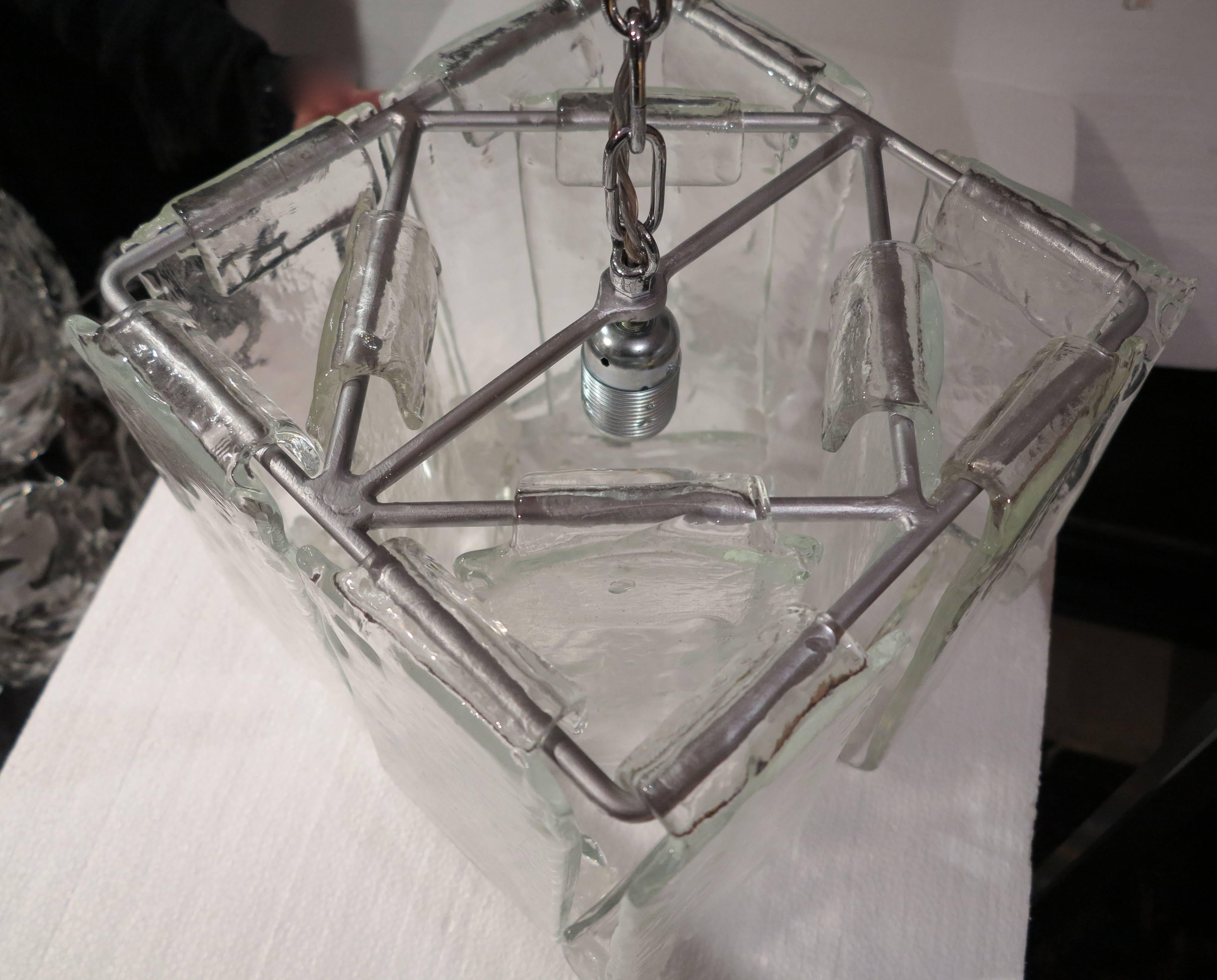 Coppia di lampadari o lanterne degli anni '70 di Fratelli Crystal di Murano in vendita 2