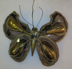 1970 Wall Lamp Butterfly in the Style of Duval-Brasseur with Wings with Agates