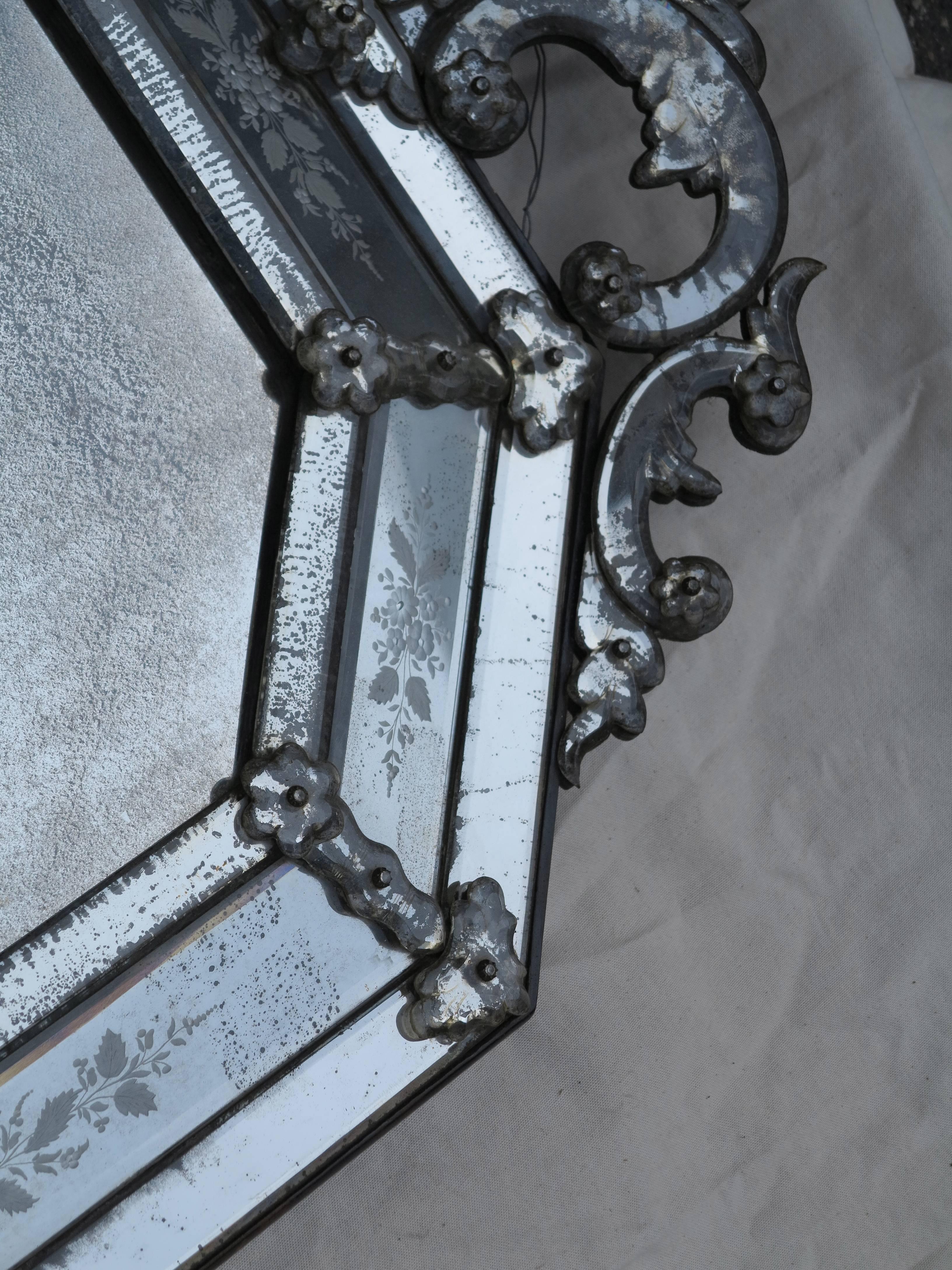 1880 Espejo Venecia Octogonal tiene Pared Frontal Plateado Mercurio Oxidado Vidrio en venta