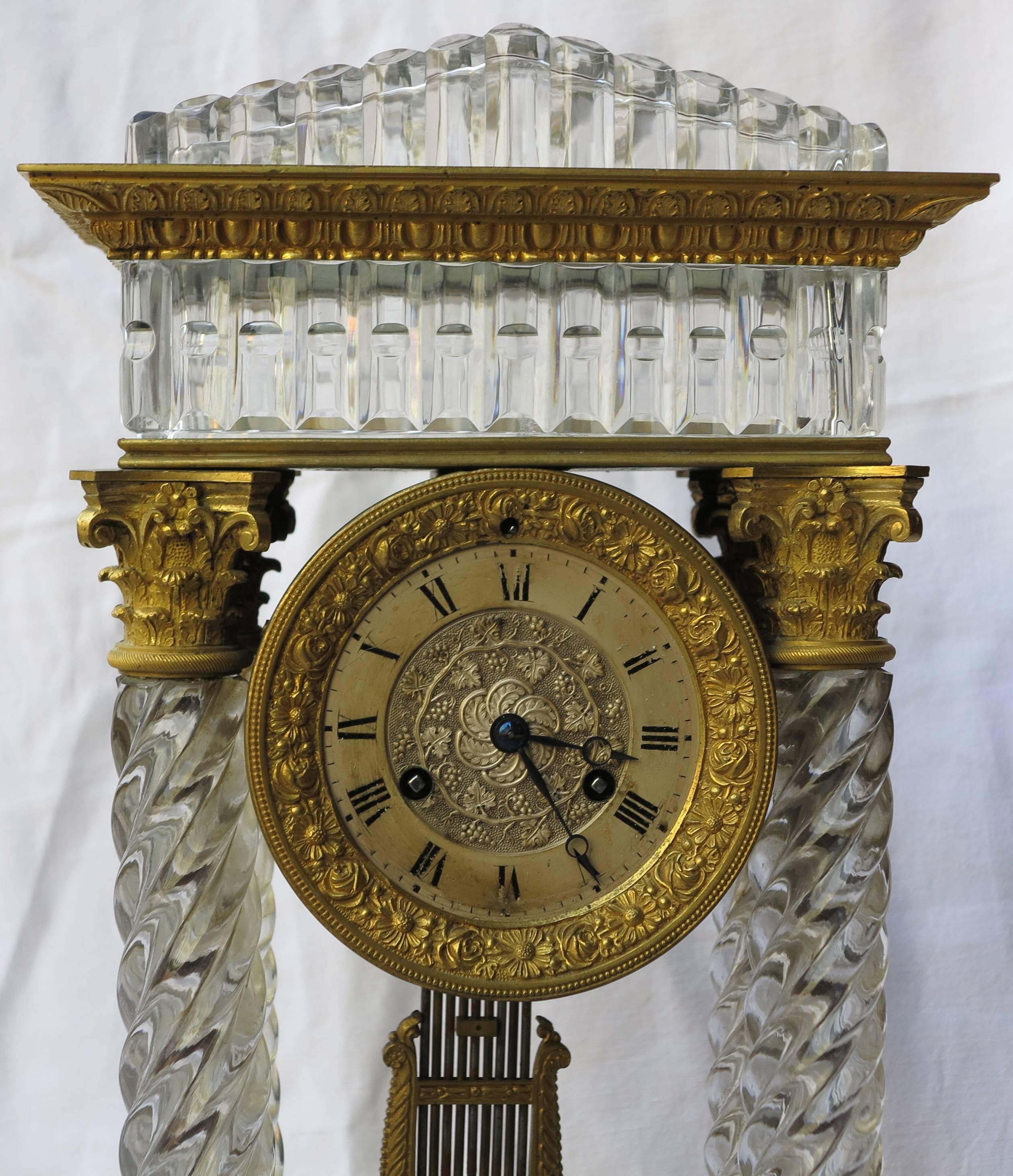1830' Clock Portico Charles X Crystal Baccarat and Golden Bronze 1