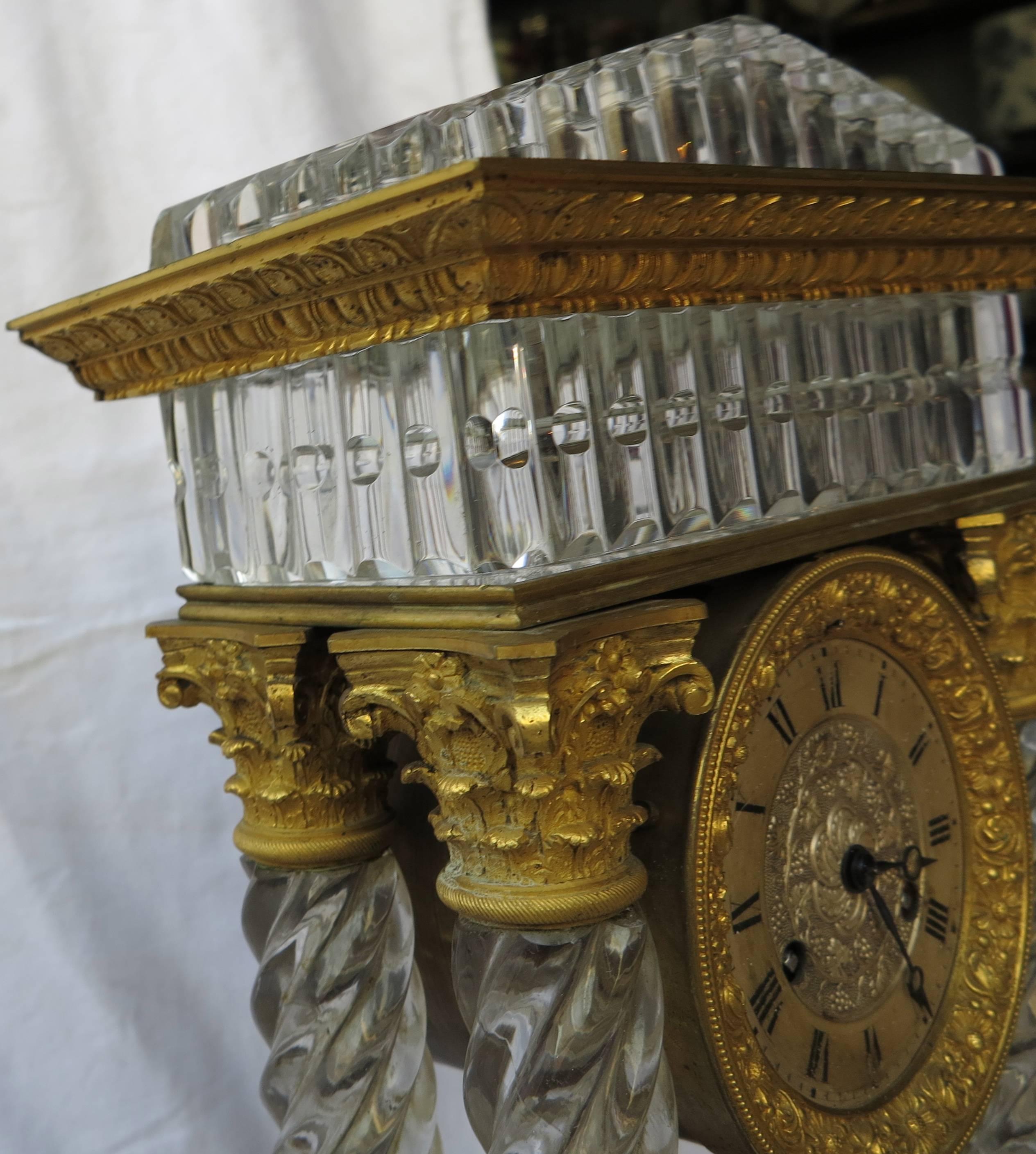 1830' Clock Portico Charles X Crystal Baccarat and Golden Bronze 2