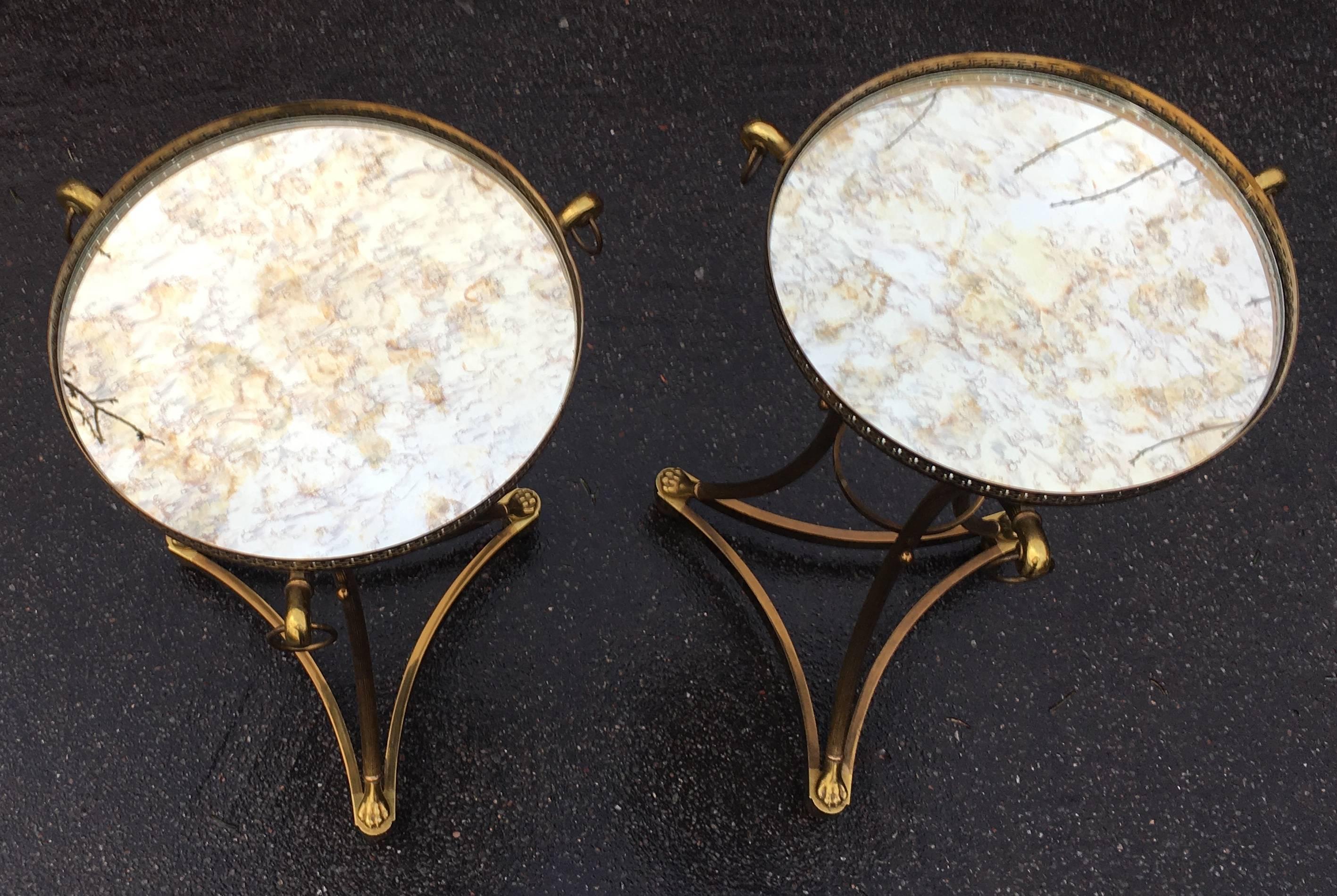Brass 1950-1970 Pair Of Pedestal Table in Gilt Bronze With Gilted Oxyded Mirror