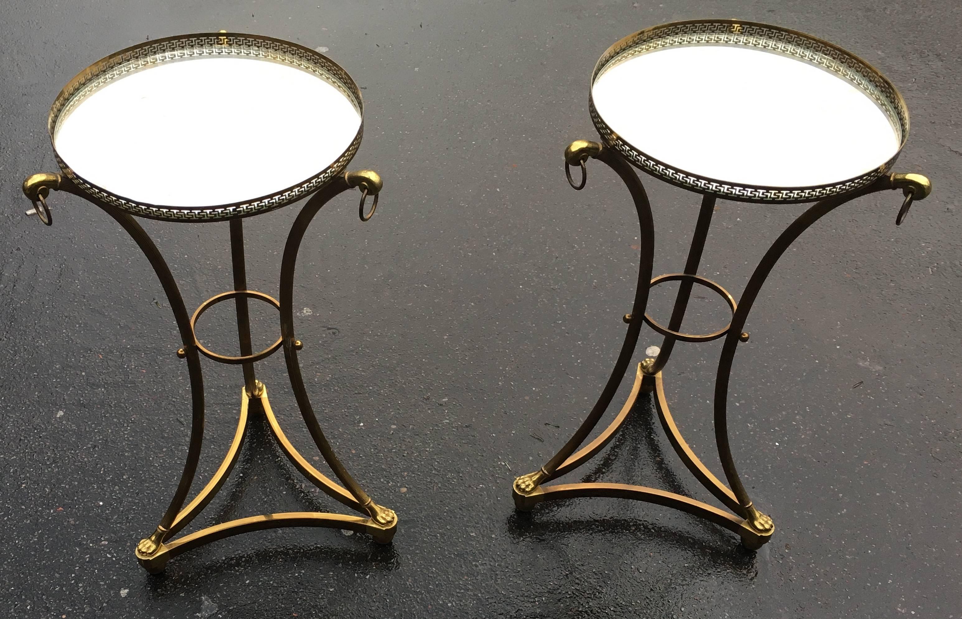 1950-1970 Pair Of Pedestal Table in Gilt Bronze With Gilted Oxyded Mirror 1