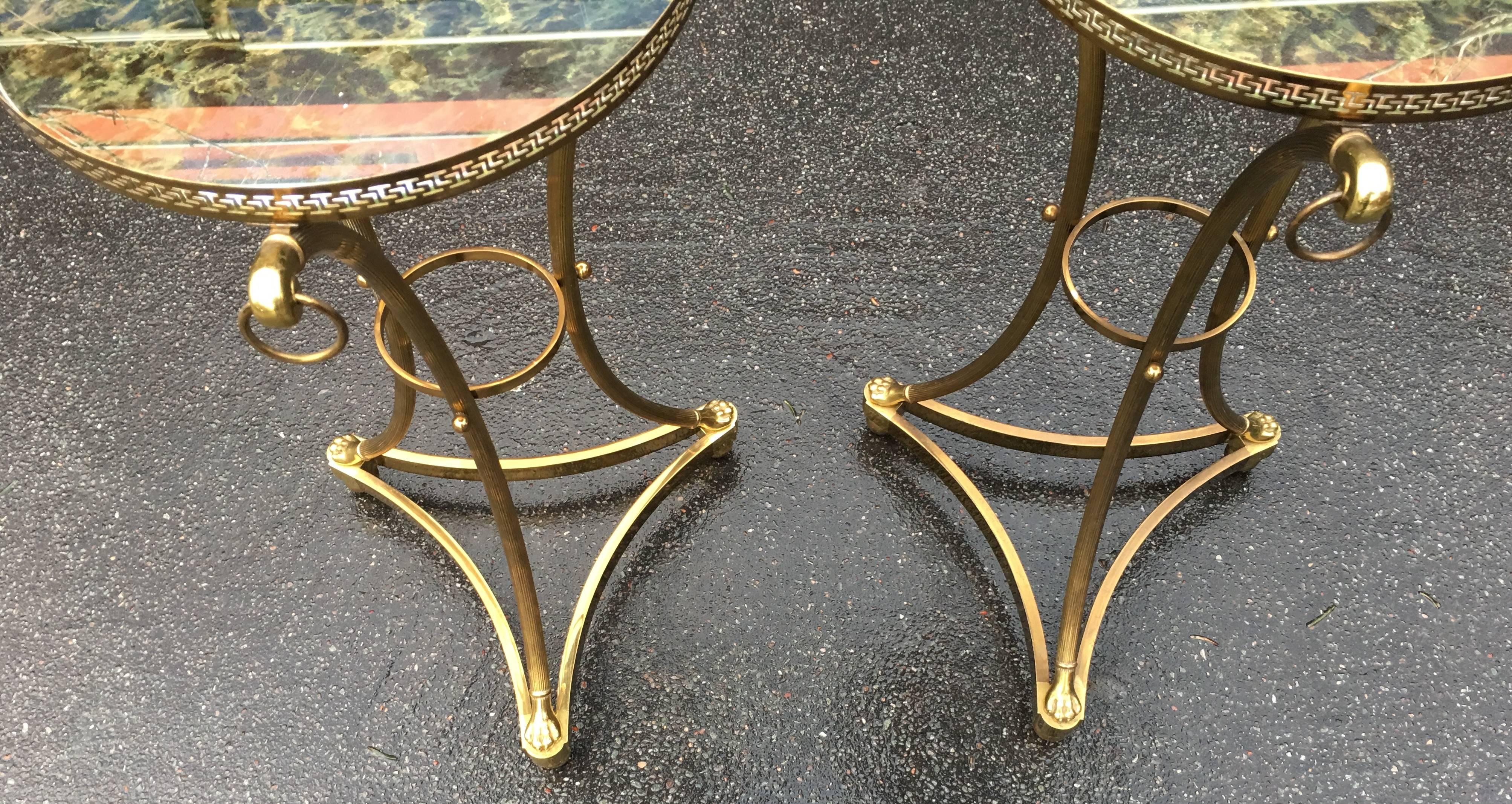1950-1970 Pair Of Pedestal Table in Gilt Bronze With Gilted Oxyded Mirror 2