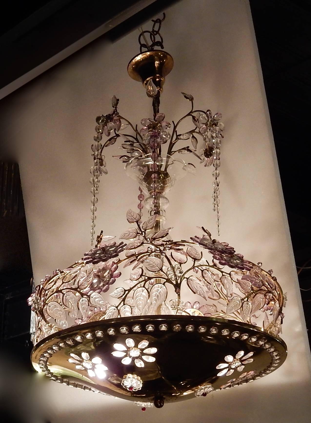 1970 Chandelier with Kristal Flowers and Leaves in the Style of Maison Baguès 1
