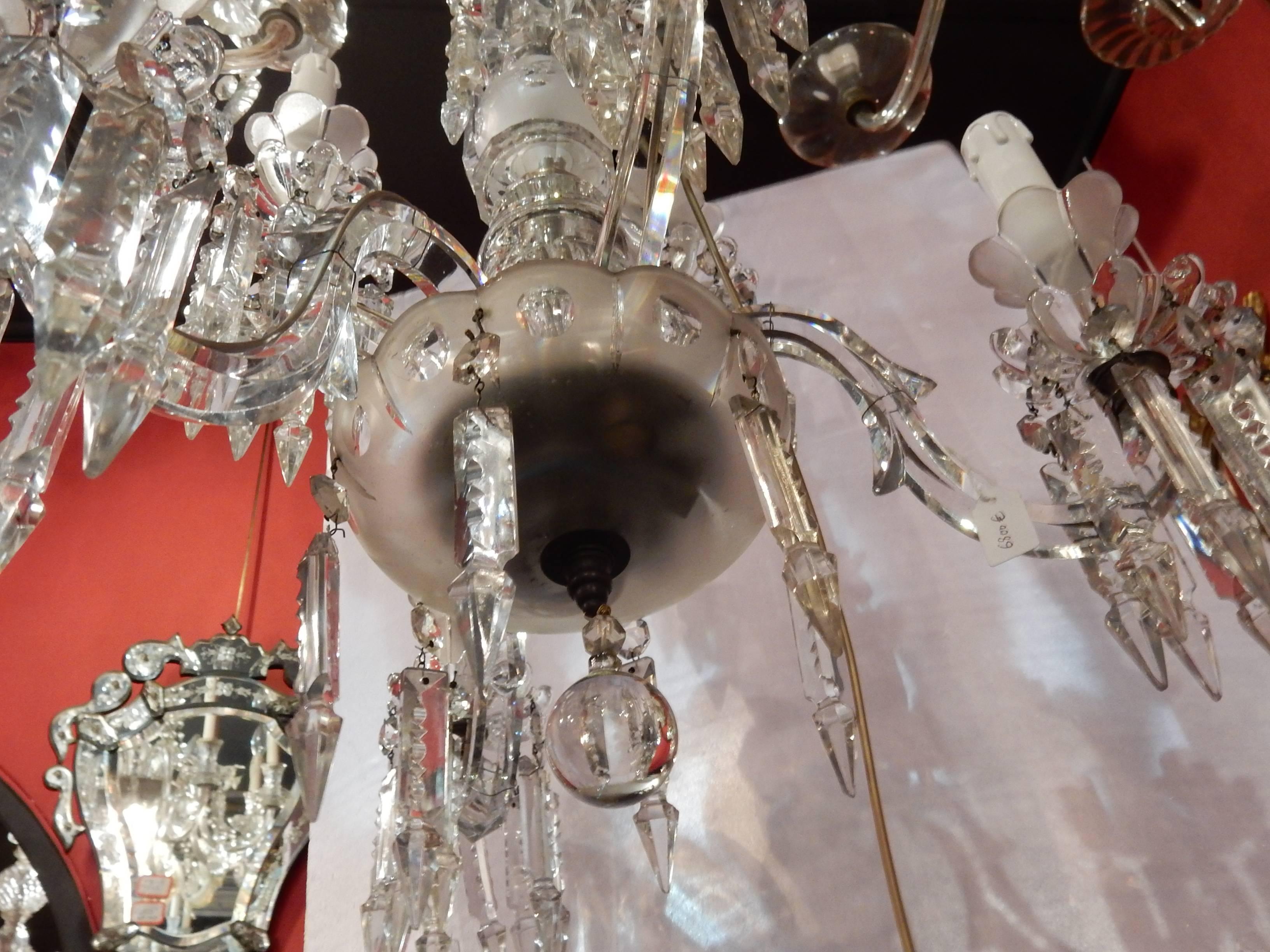 Carved 1950'Chandelier Crystal Baccarat 6 Arms For Sale