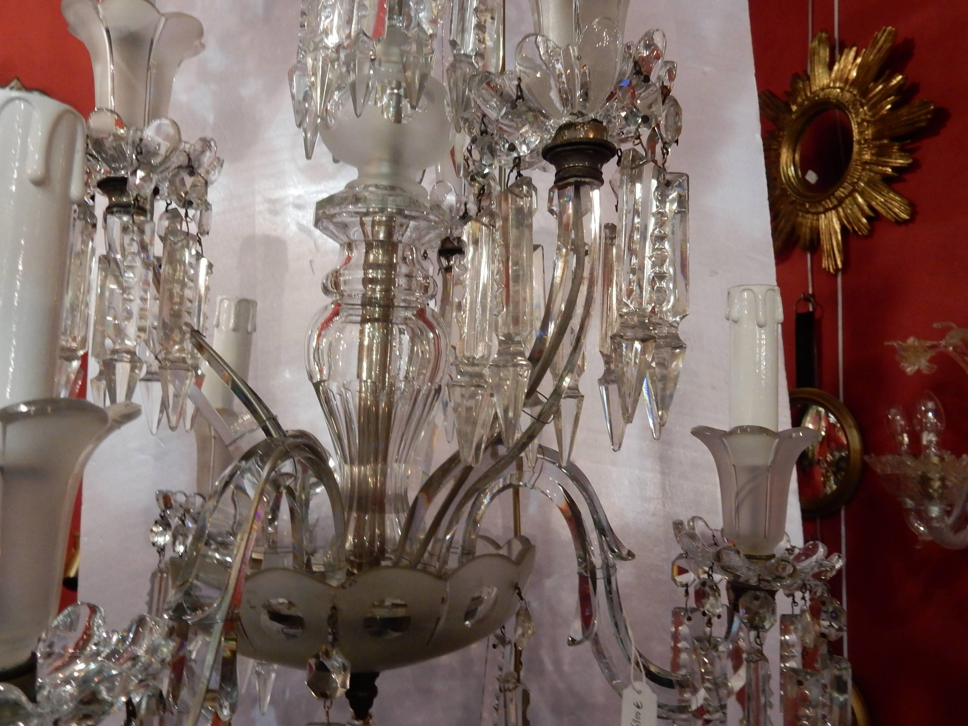 1950'Chandelier Crystal Baccarat 6 Arms In Good Condition For Sale In Paris, FR