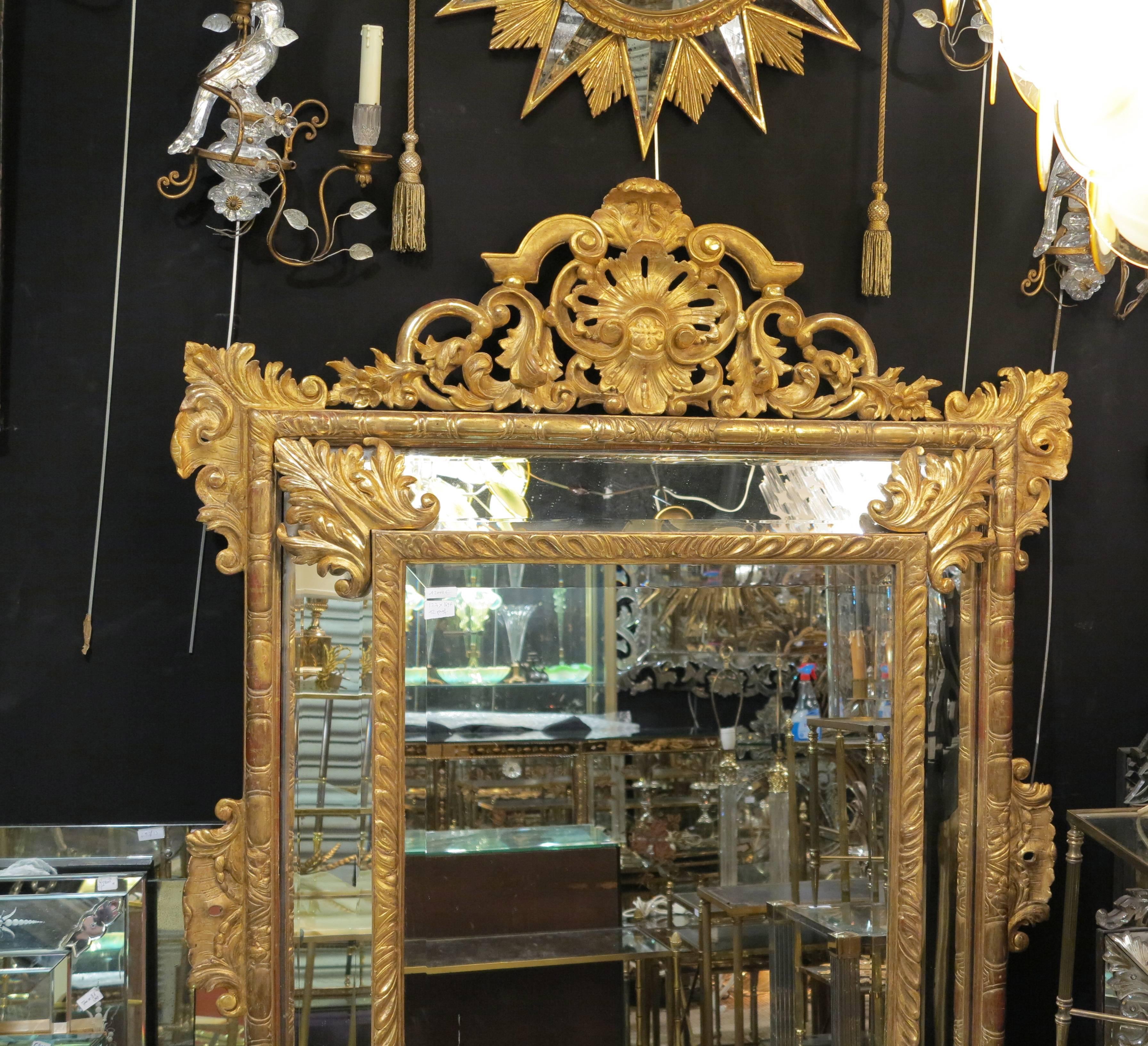1880 Mirror Parecloses Mercury With Shell Gilted With Sheet of Gold 169x127 cm In Good Condition In Paris, FR