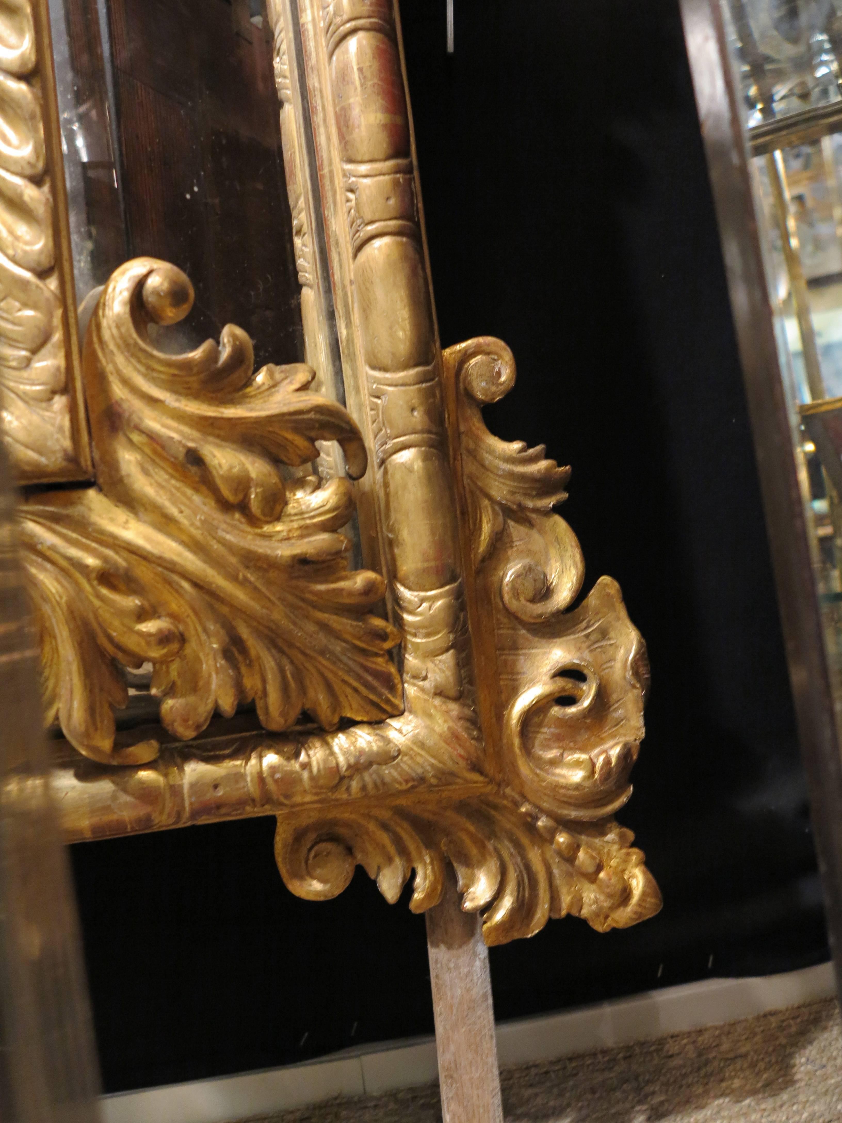 19th Century 1880 Mirror Parecloses Mercury With Shell Gilted With Sheet of Gold 169x127 cm