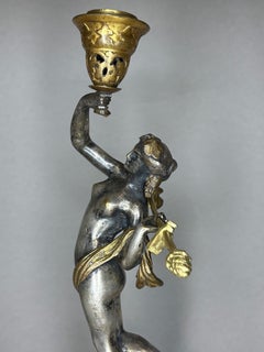 Alfred Daubrée (1817-1885) Coppia di Candelieri Bronzo Argentato e Dorato