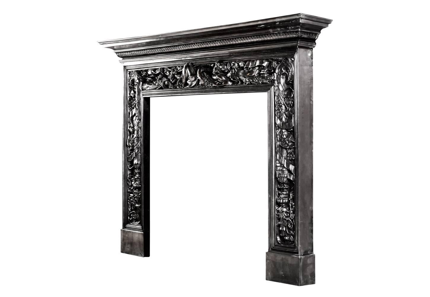19th Century Ornate Cast Iron Fireplace Mantel with Reclining Classical Figure