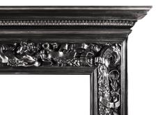 Ornate Cast Iron Fireplace Mantel with Reclining Classical Figure