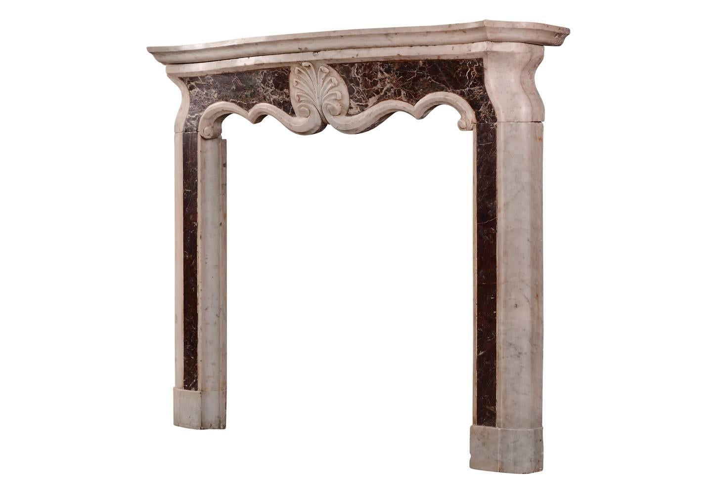 18th Century and Earlier Small Italian Carrara and Rosso Levanto Marble Chimneypiece Mantel For Sale