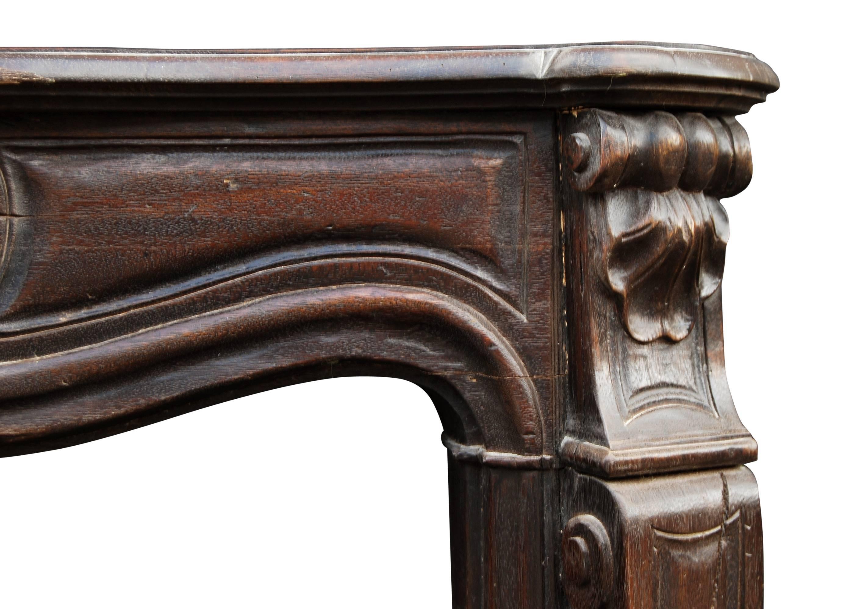 19th Century Small French Louis XV Style Wood Fireplace For Sale