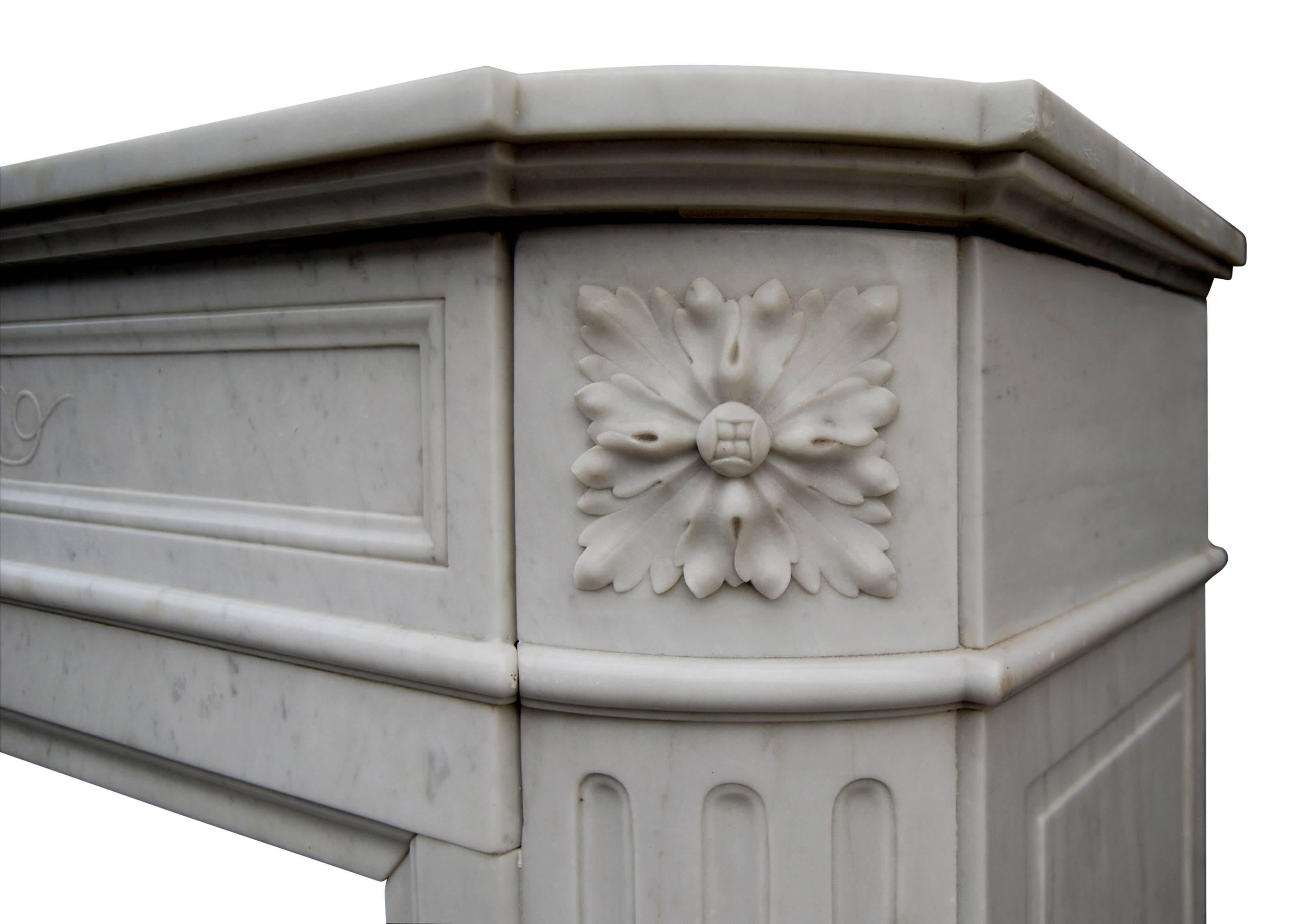 18th Century and Earlier 19th Century French Louis XVI Carrara Marble Fireplace
