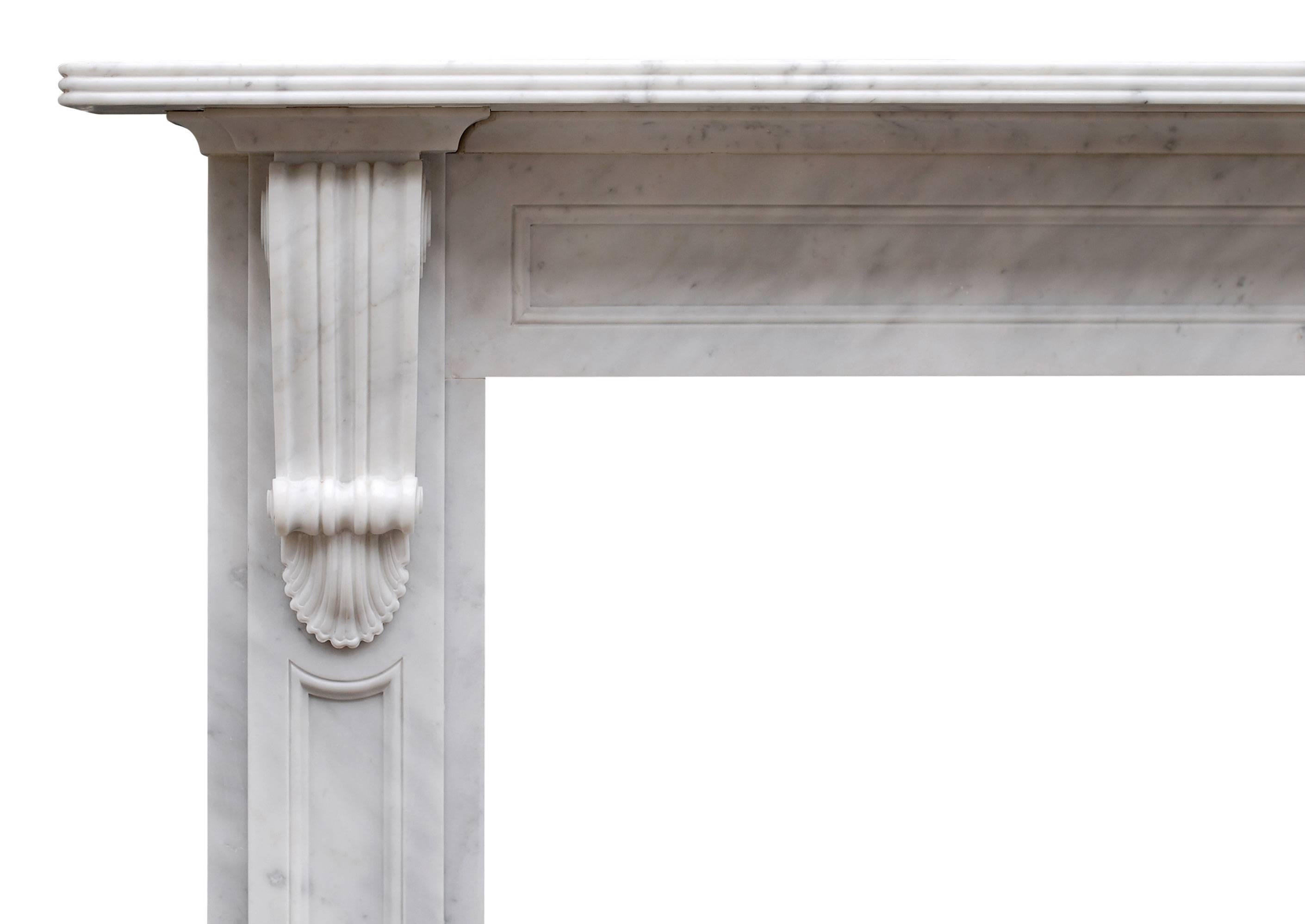 English Reproduction Victorian Fireplace in White Marble