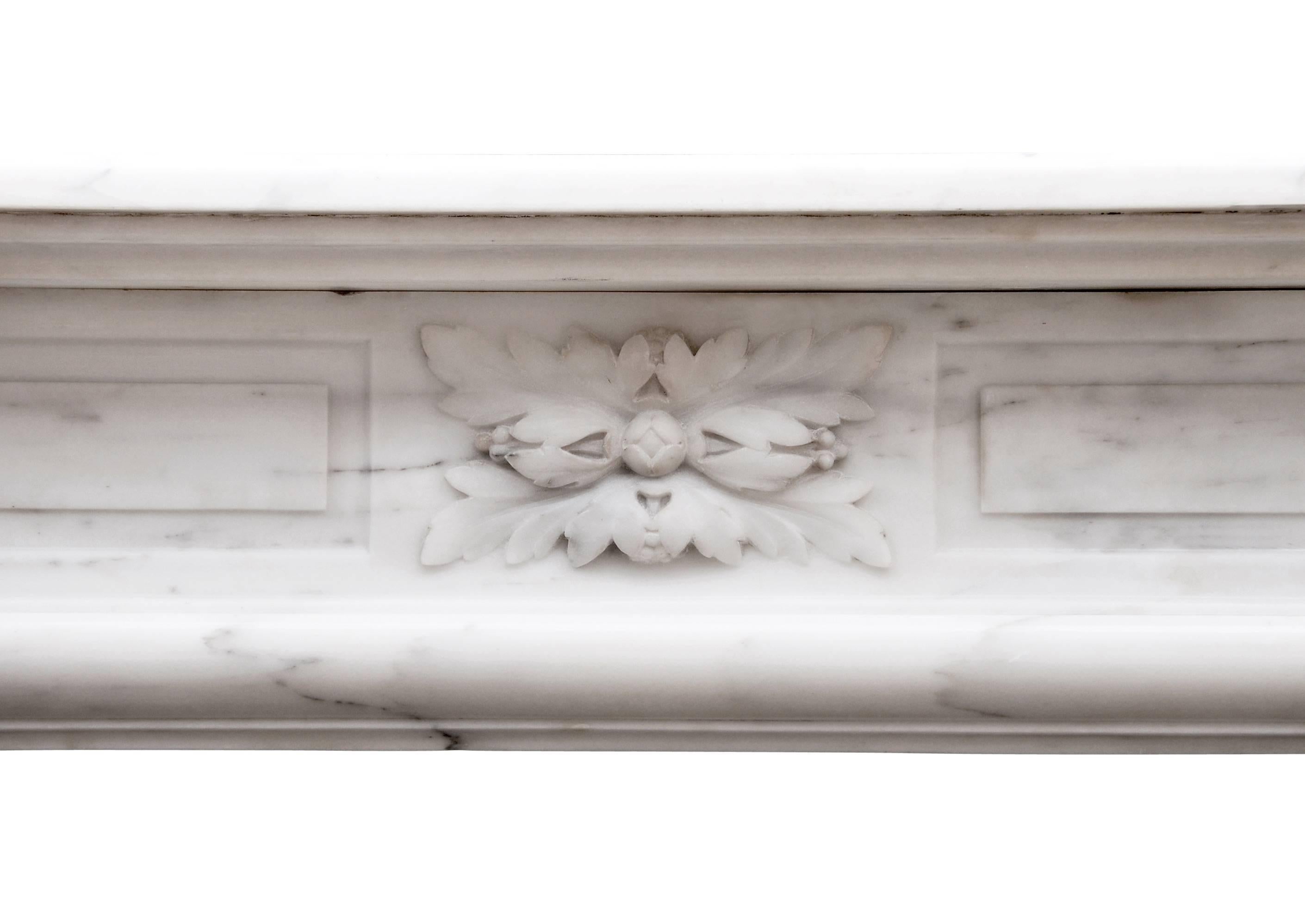 19th Century French Louis XVI Style Fireplace in Statuary Marble For Sale