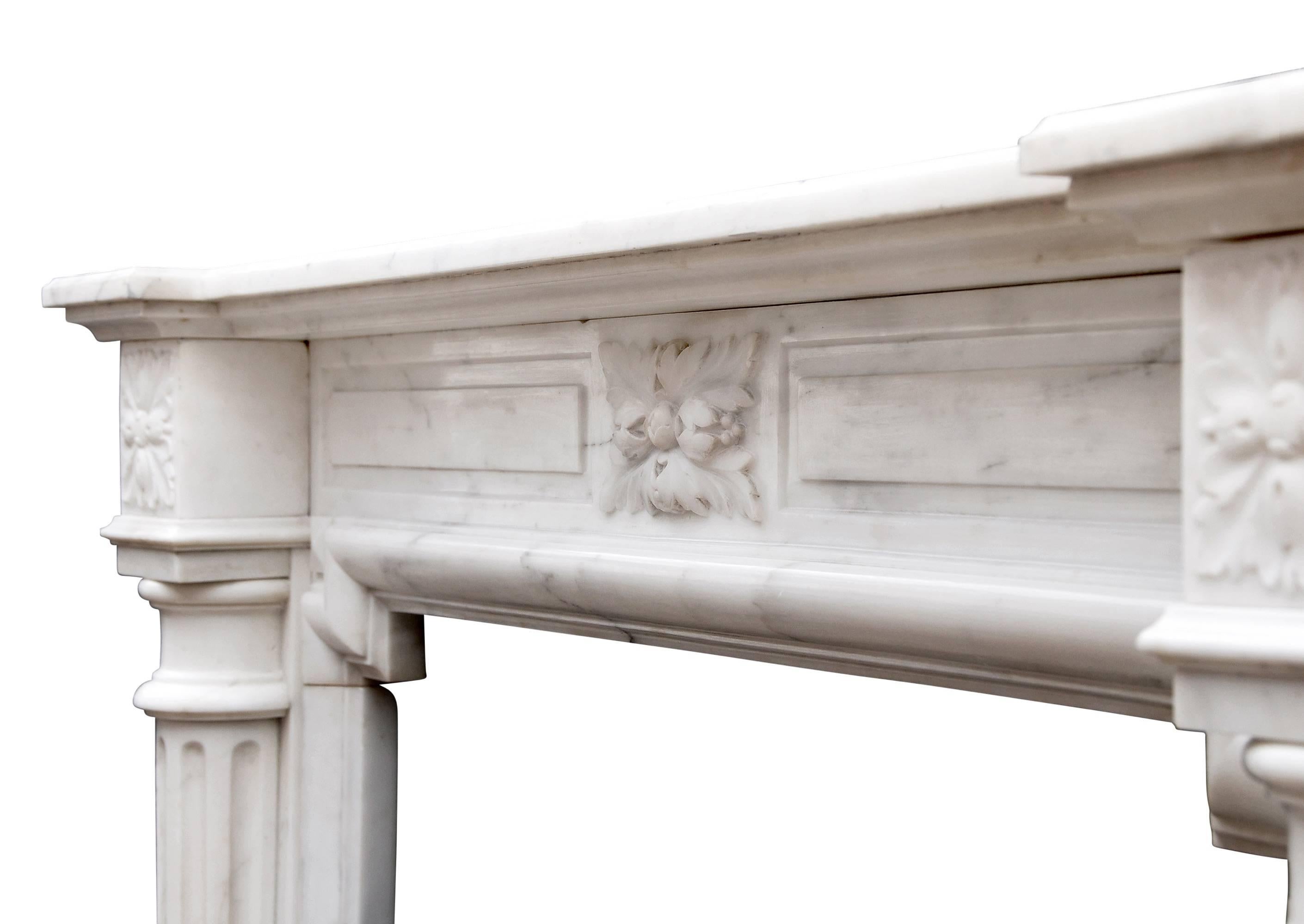 French Louis XVI Style Fireplace in Statuary Marble For Sale 1